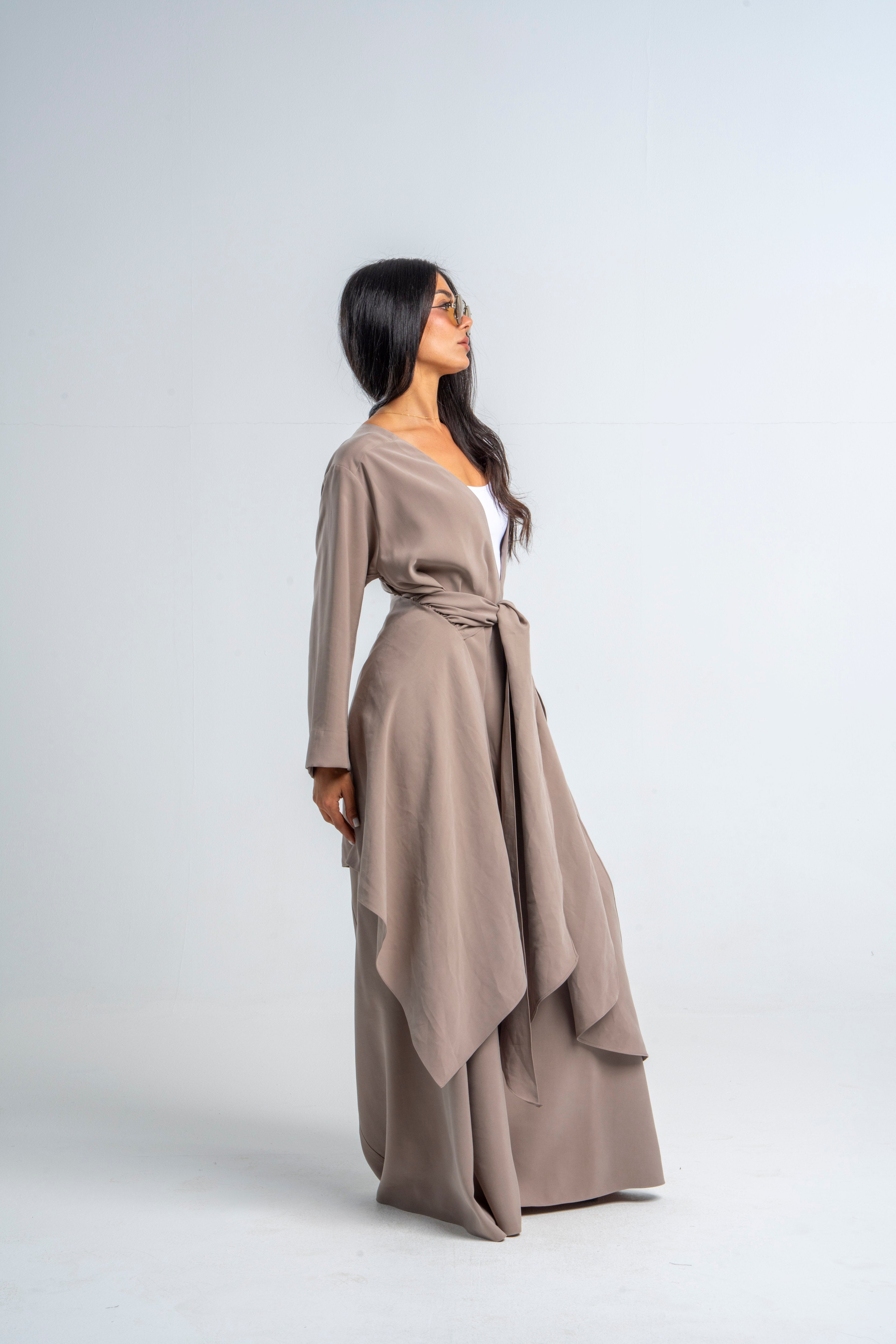 V Neck Wraparound Dress In Coffee