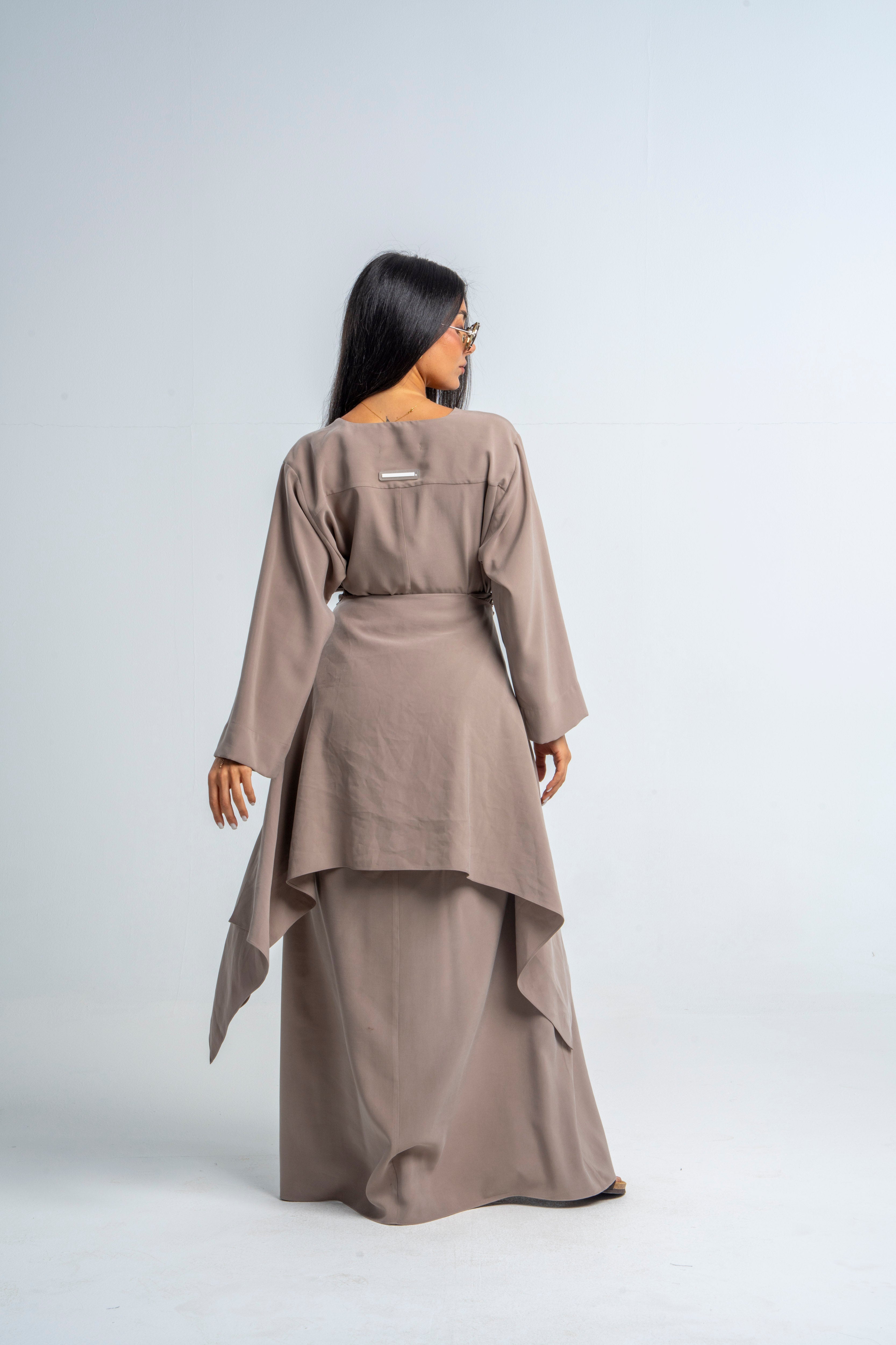 V Neck Wraparound Dress In Coffee
