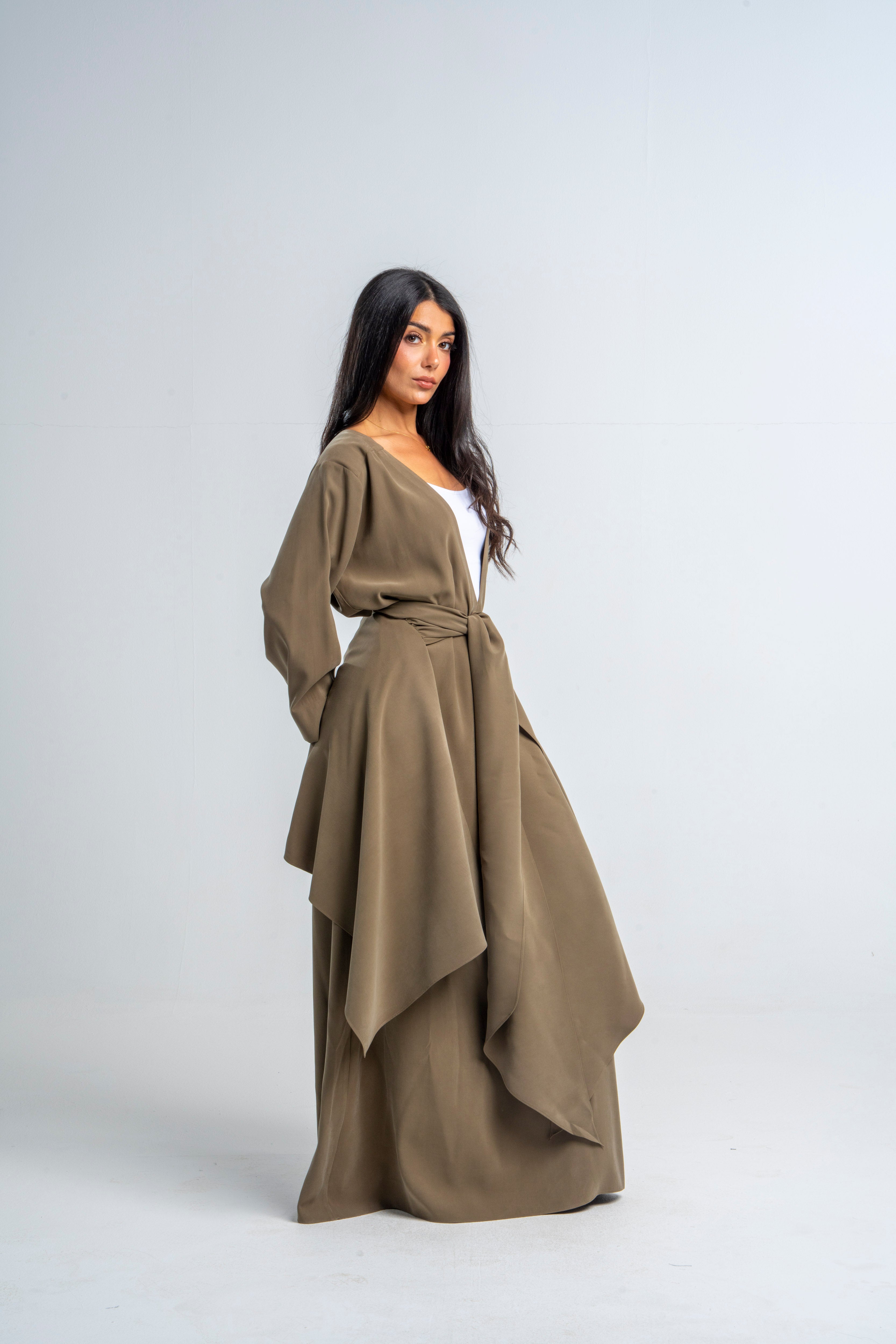 V Neck Wraparound Dress In Khaki