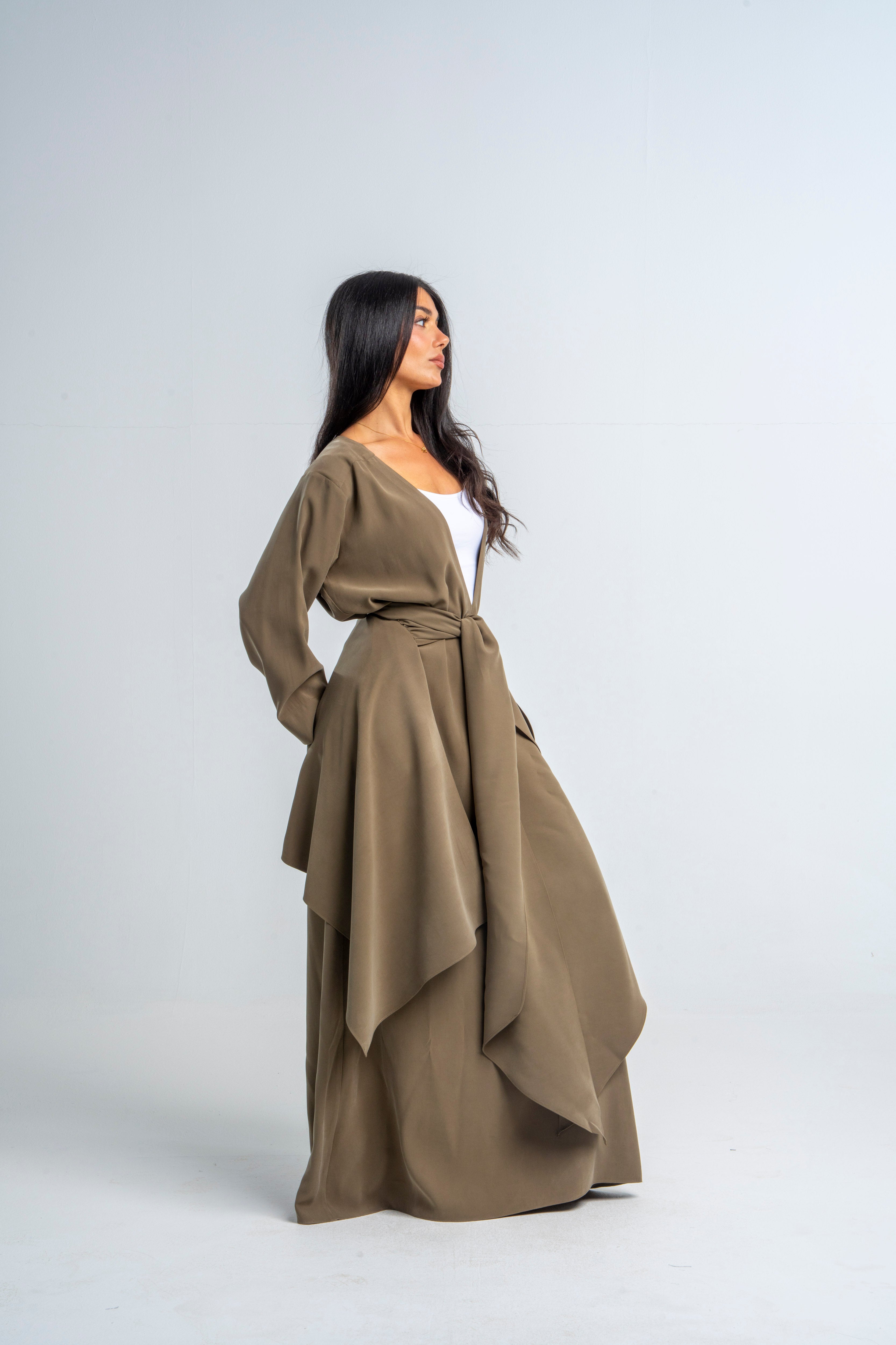 V Neck Wraparound Dress In Khaki