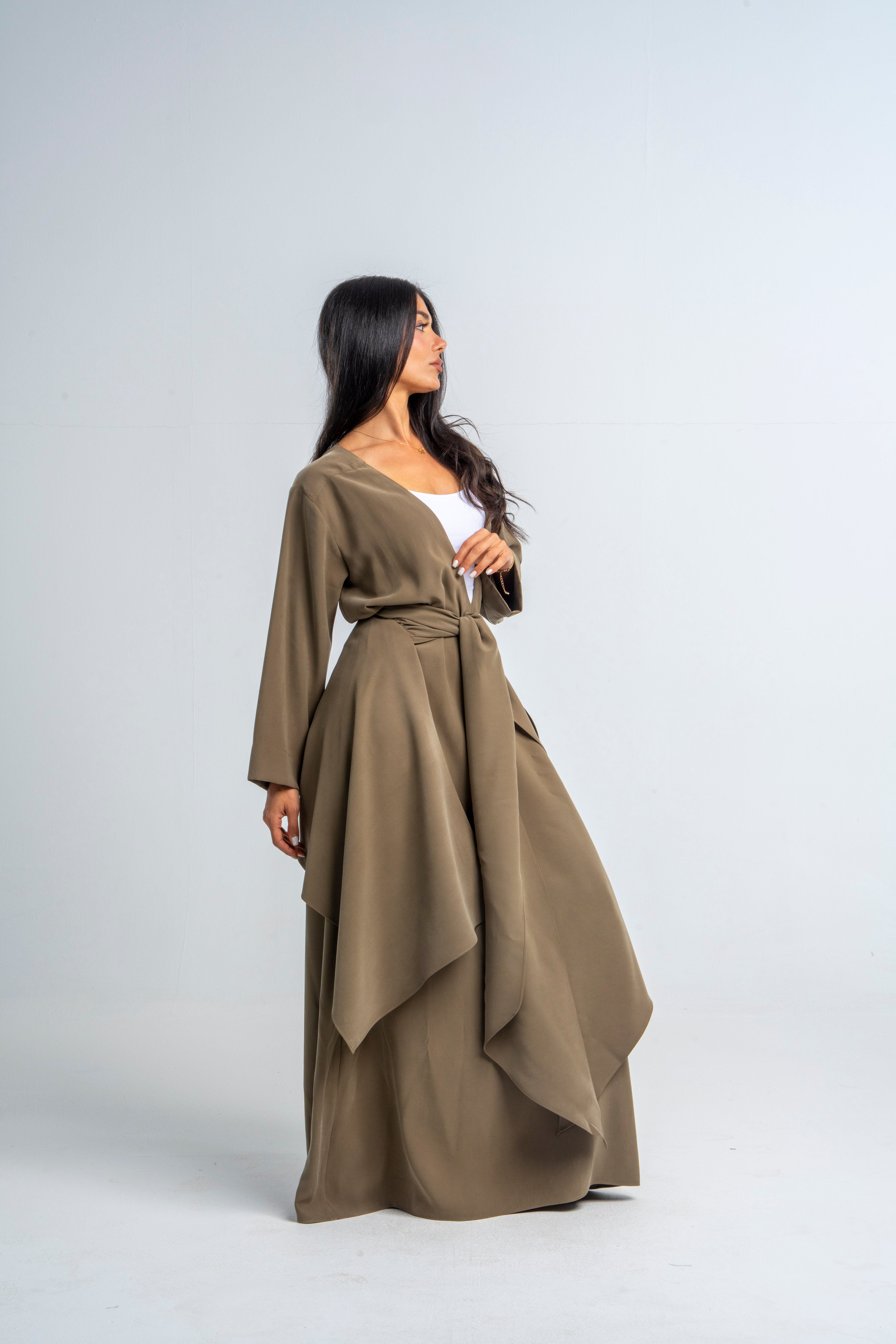 V Neck Wraparound Dress In Khaki