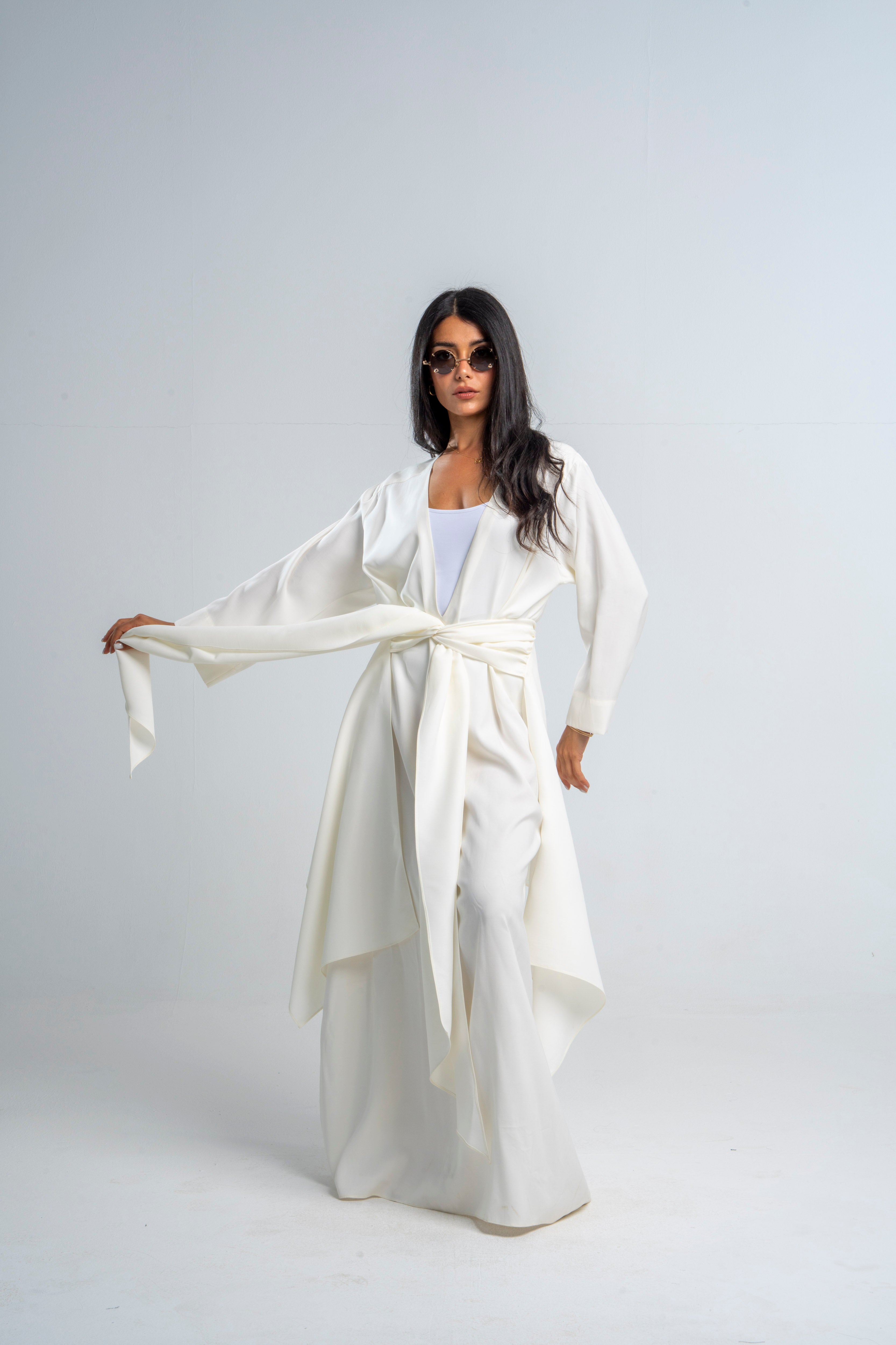 V Neck Wraparound Dress In Off White