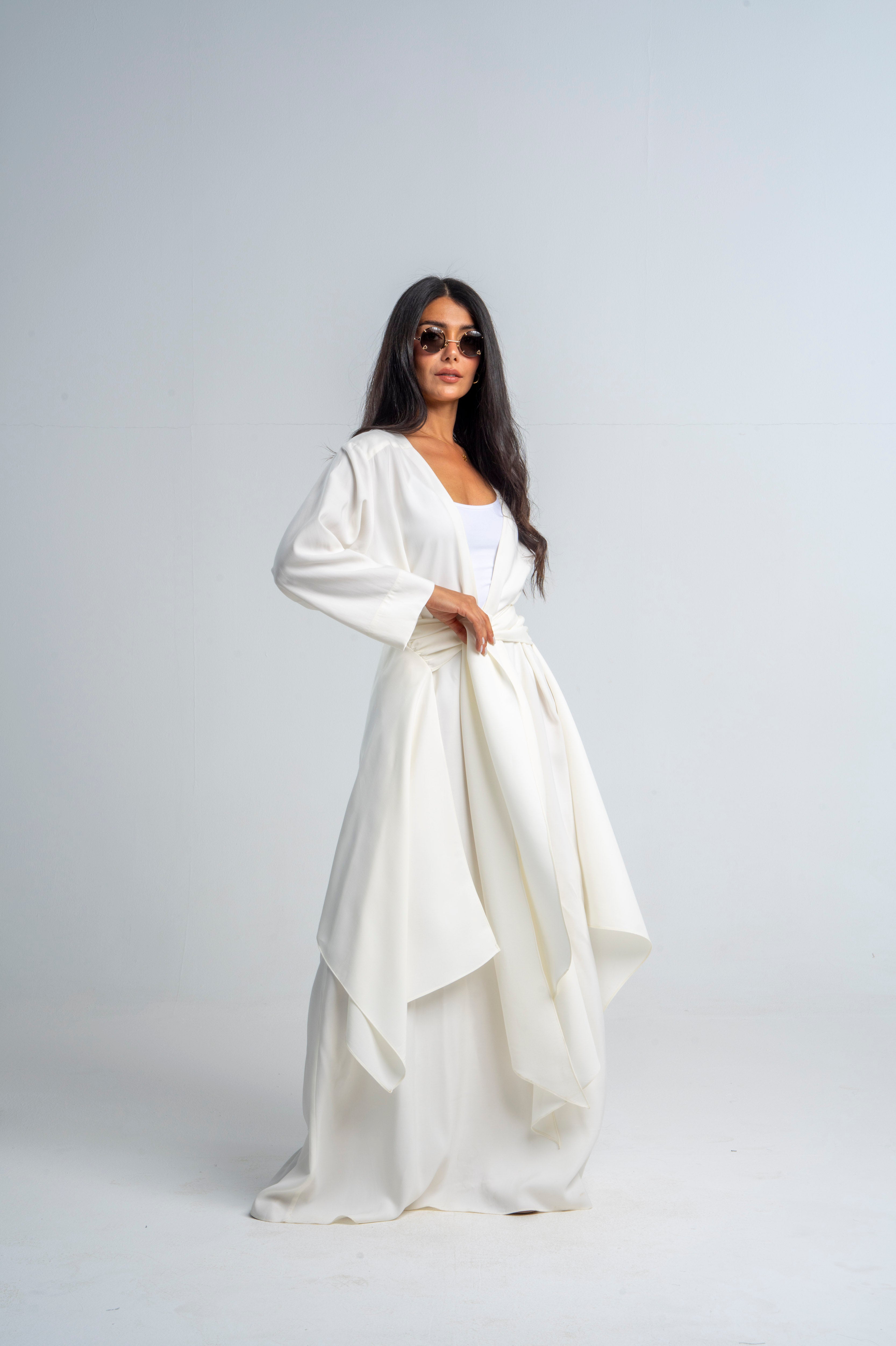 V Neck Wraparound Dress In Off White
