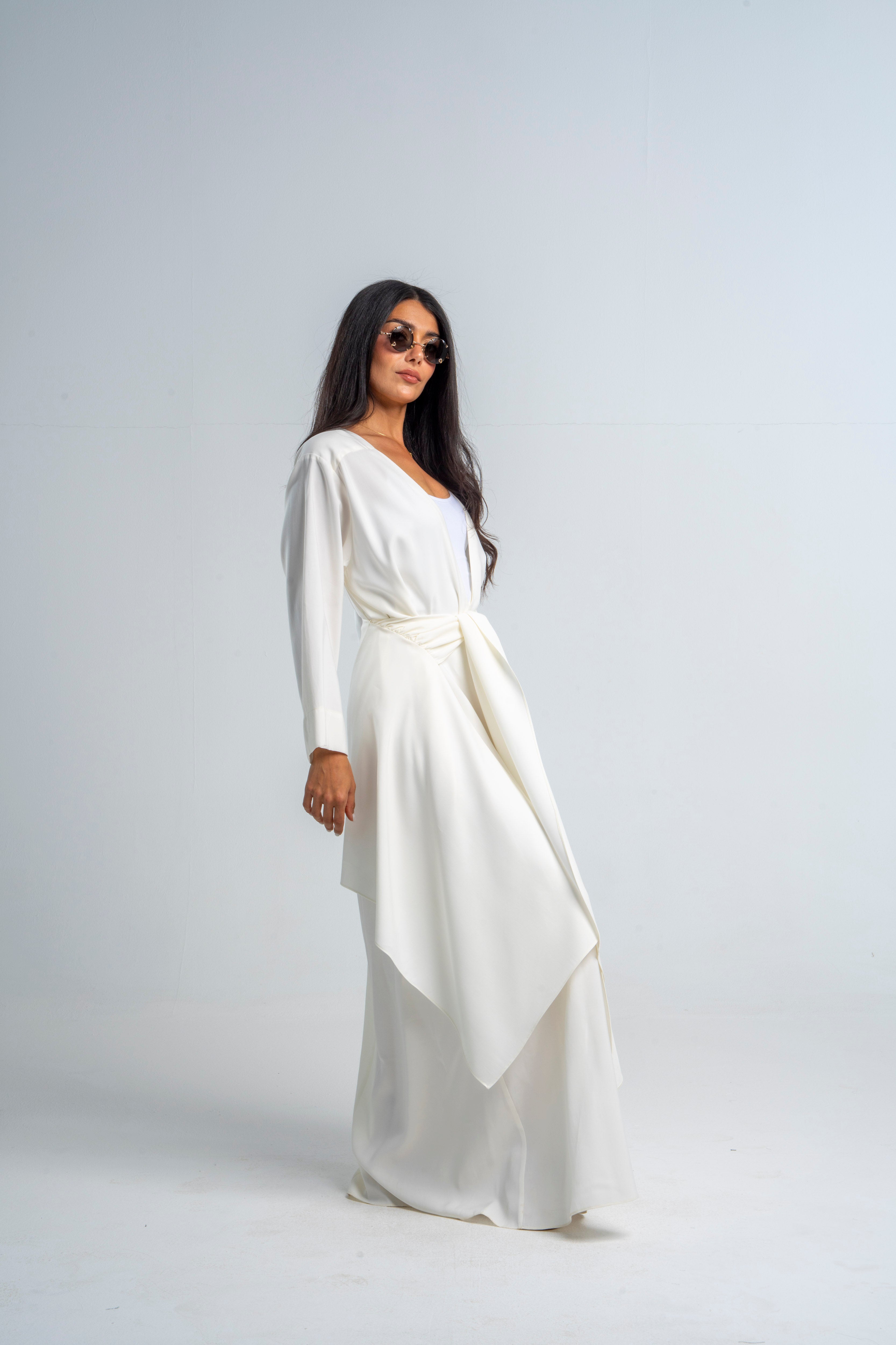 V Neck Wraparound Dress In Off White