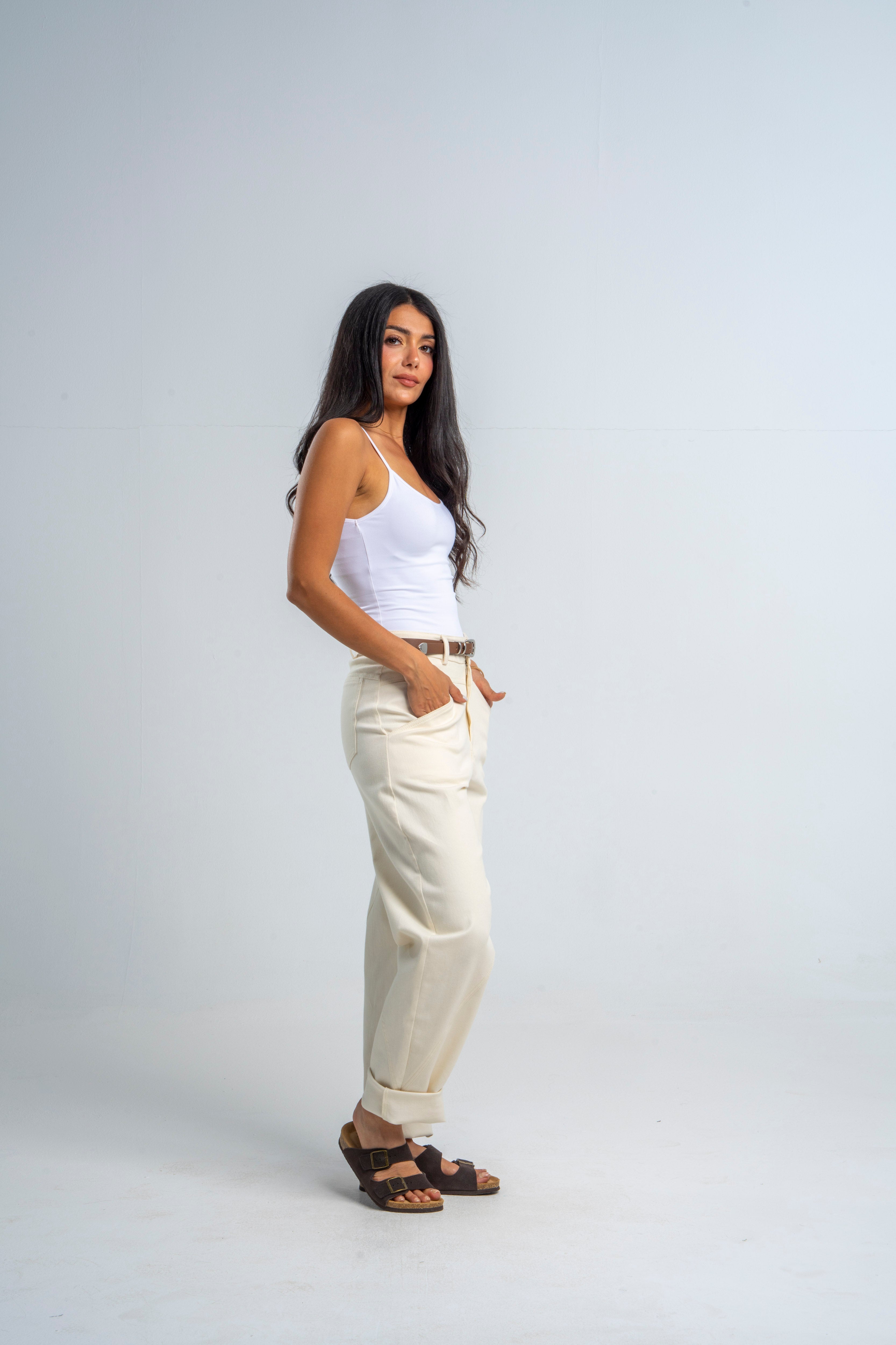High V Waist Cream Denim