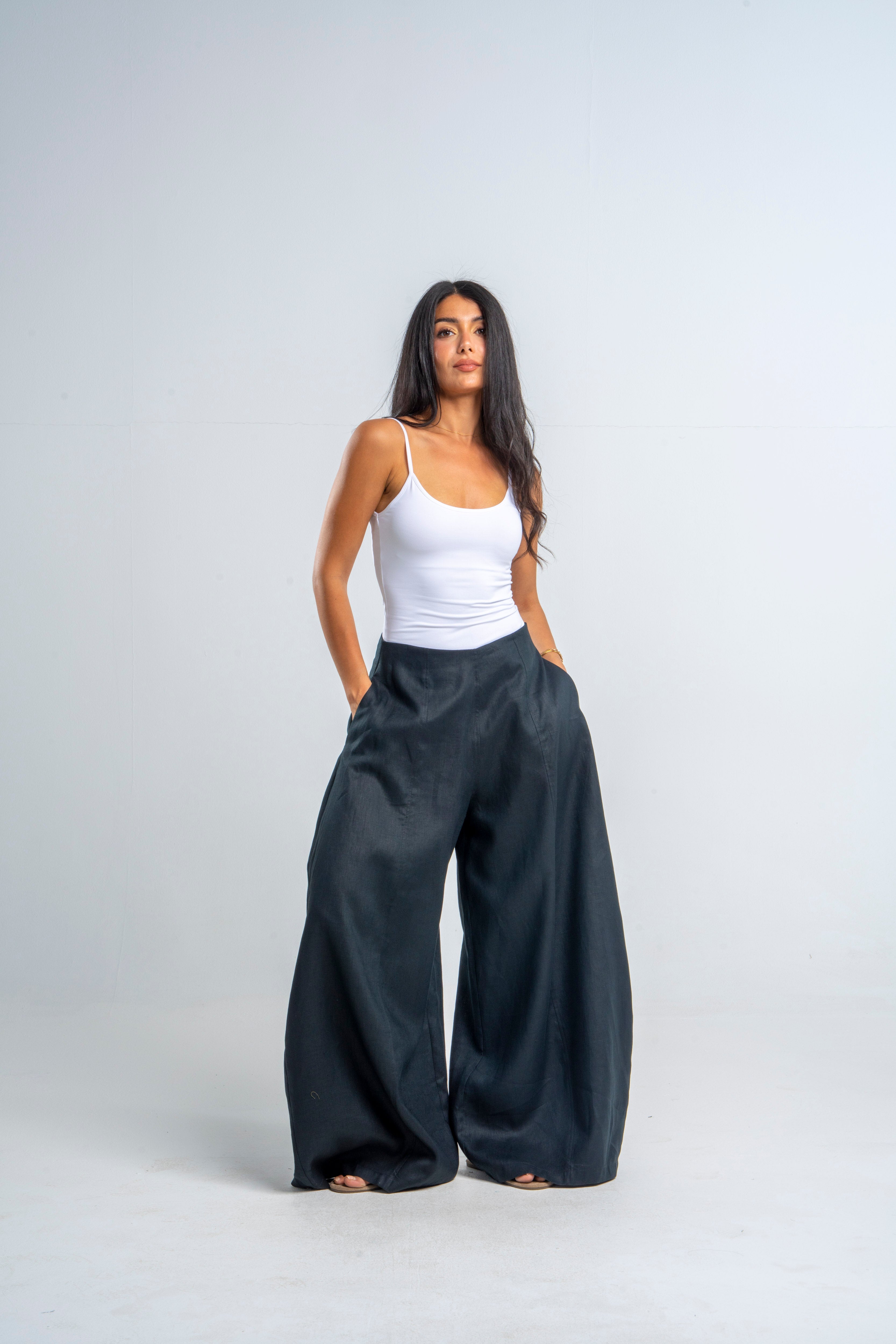 Black Linen Oversize Pants