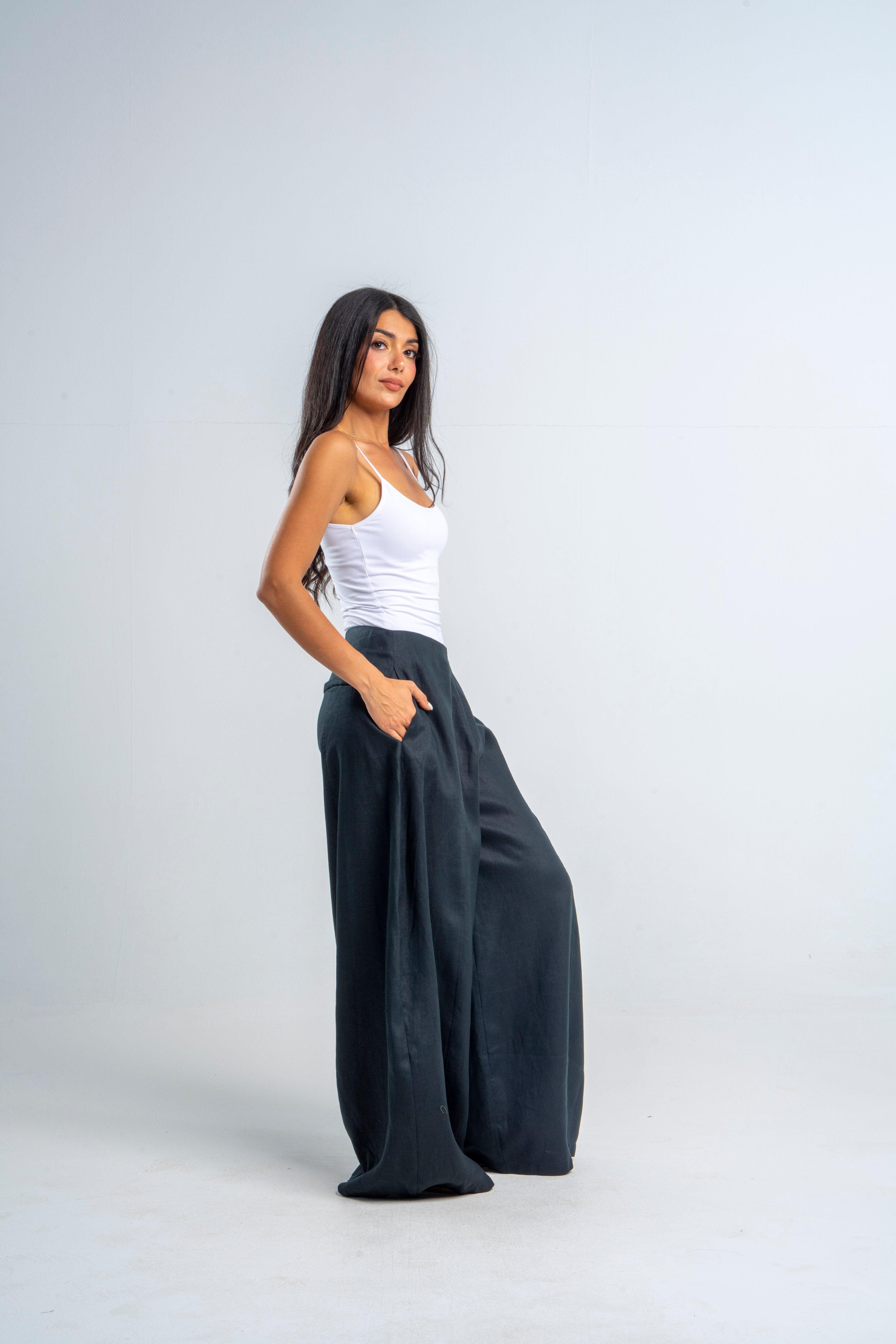 Black Linen Oversize Pants