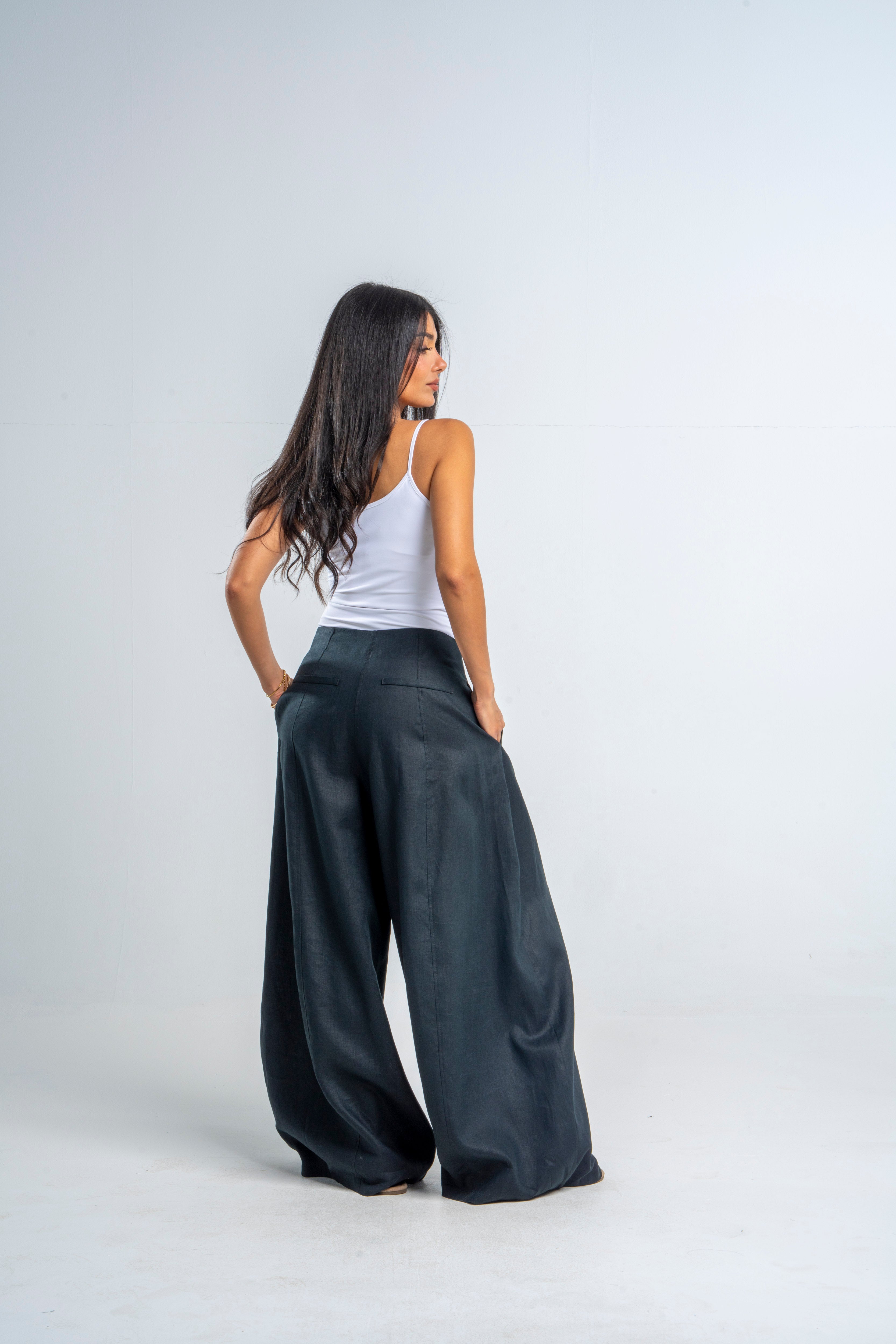 Black Linen Oversize Pants