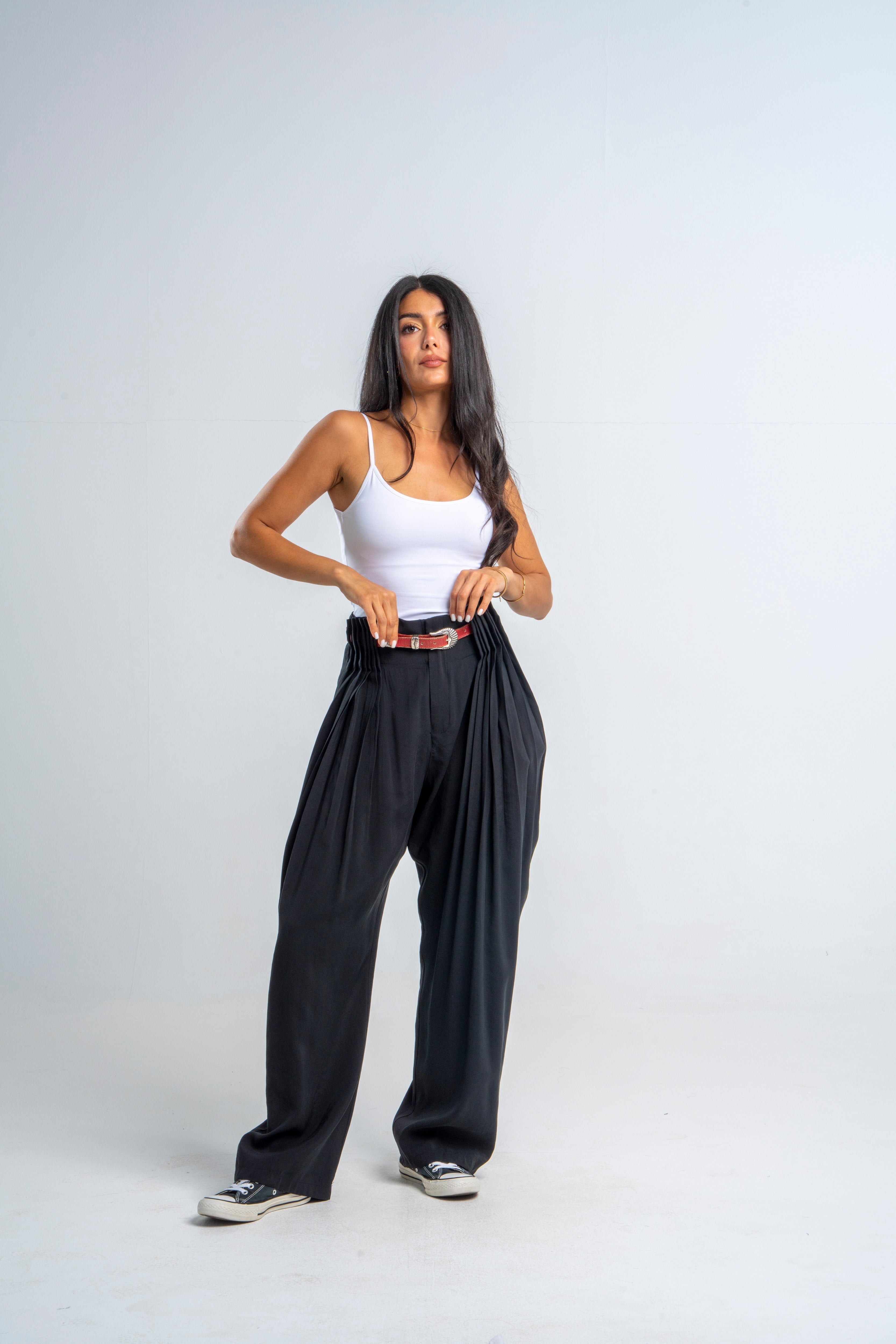 Oversize Pleated Waist Pants Black