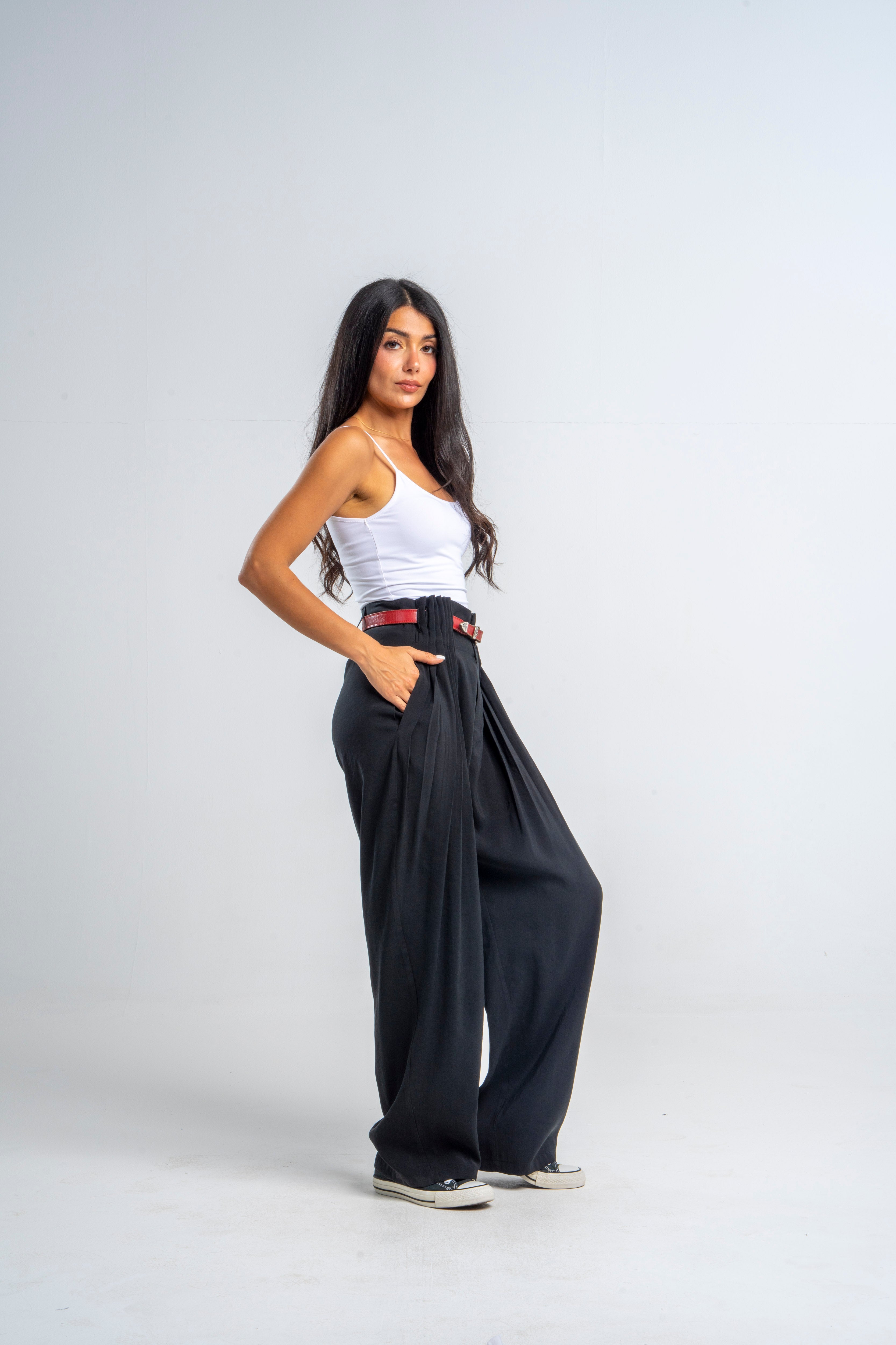 Oversize Pleated Waist Pants Black