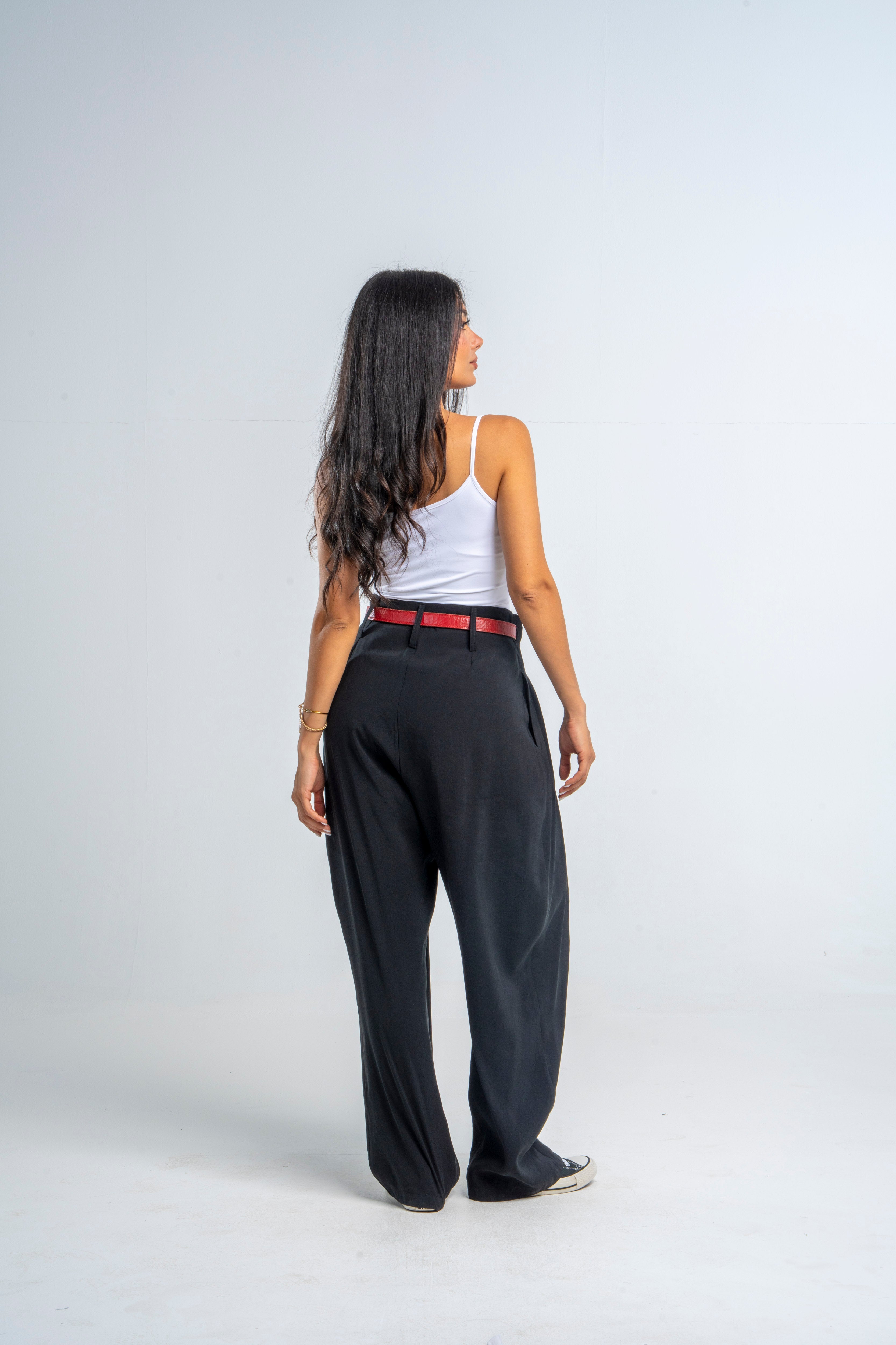 Oversize Pleated Waist Pants Black