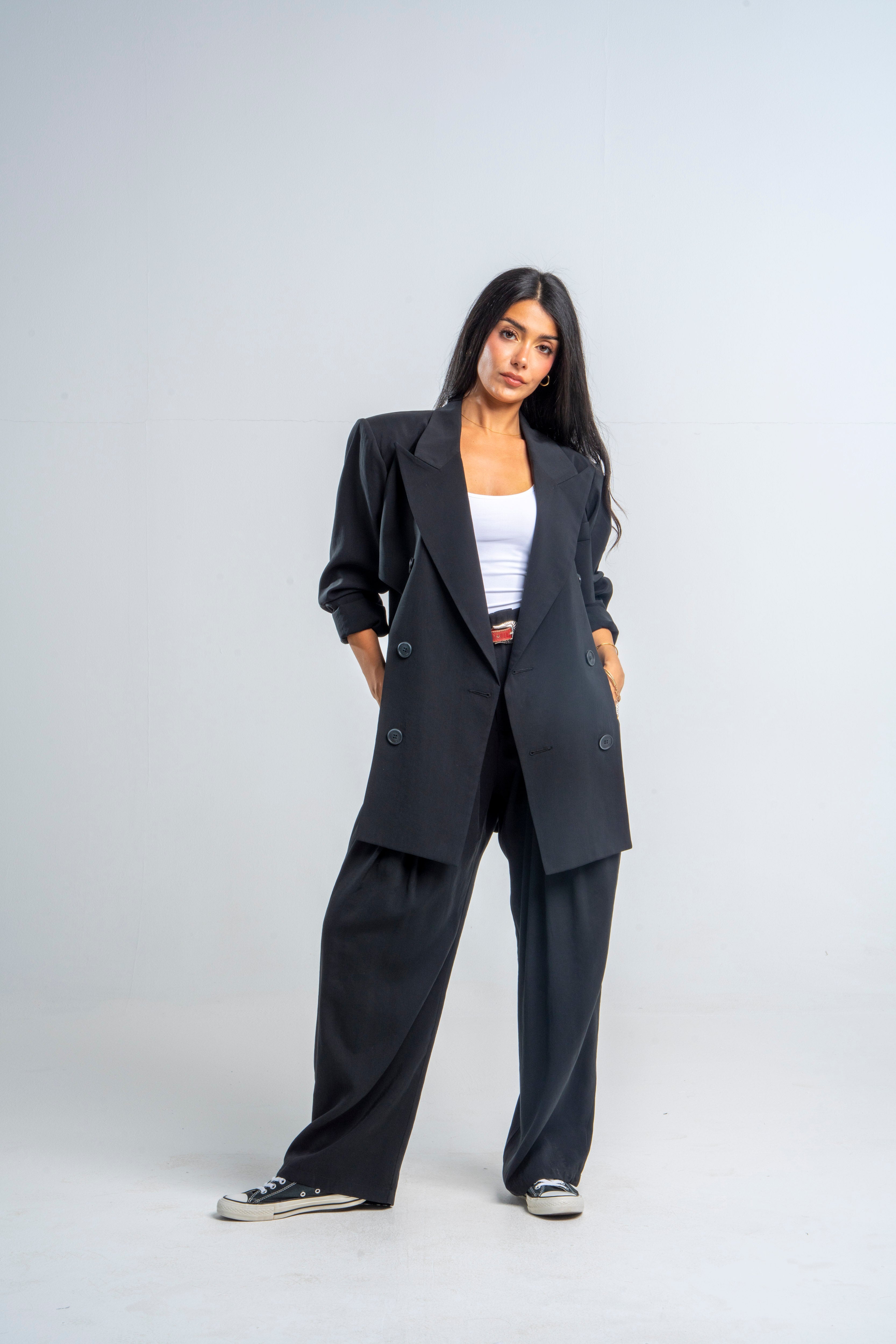 Oversize Pleated Waist Pants Black