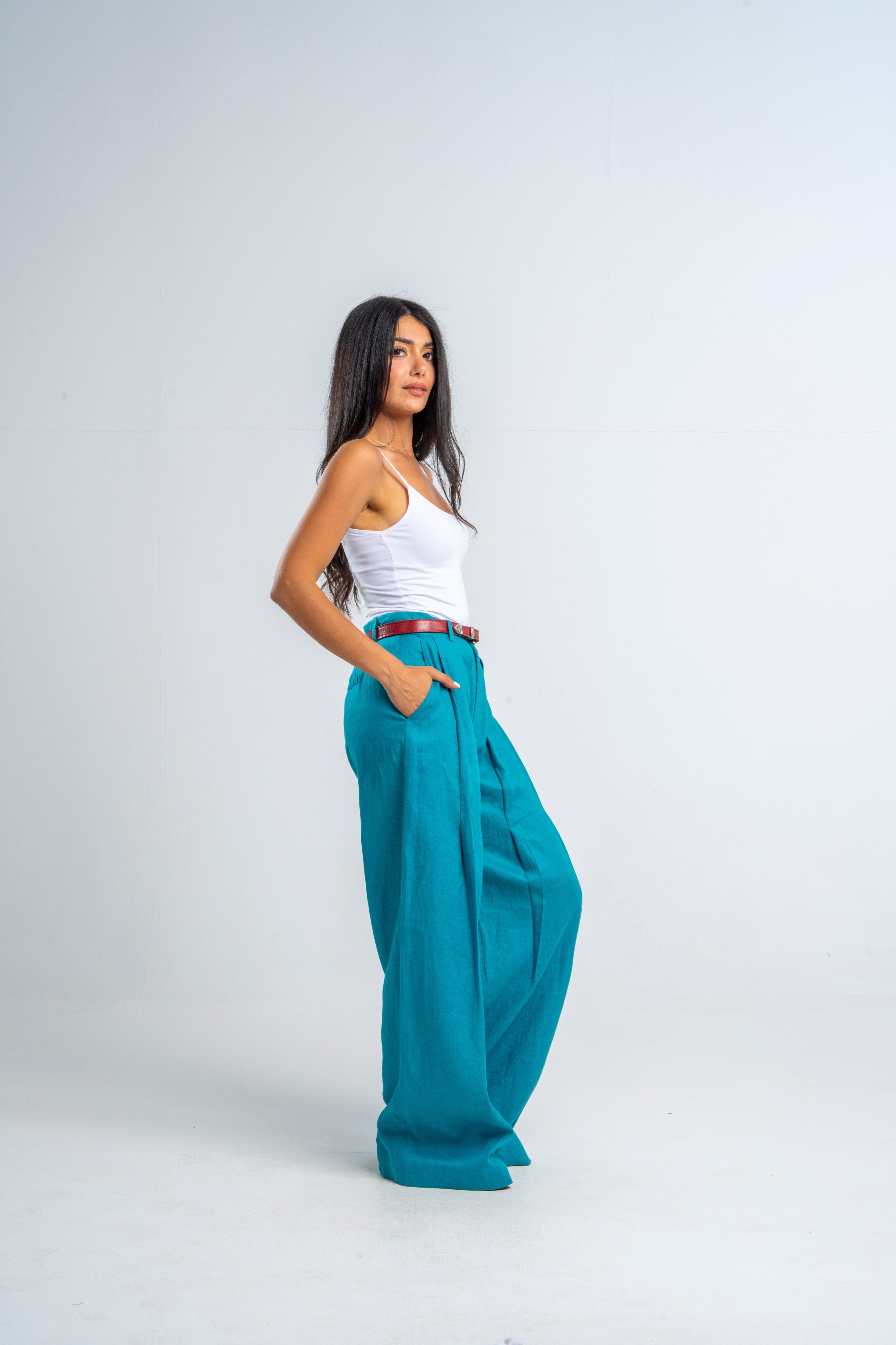 Linen Turquoise Pants