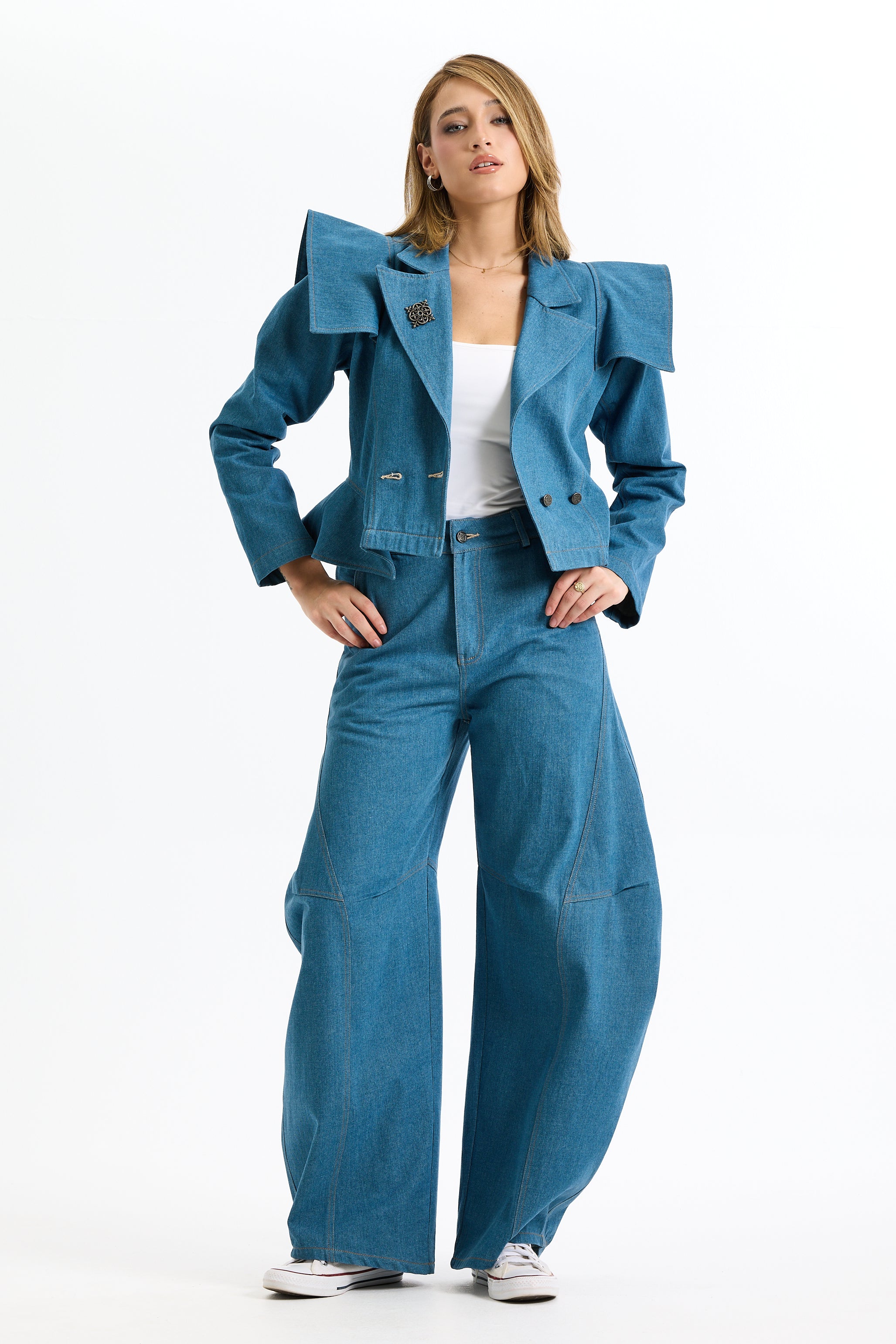 Curved Sides Denim Blazer