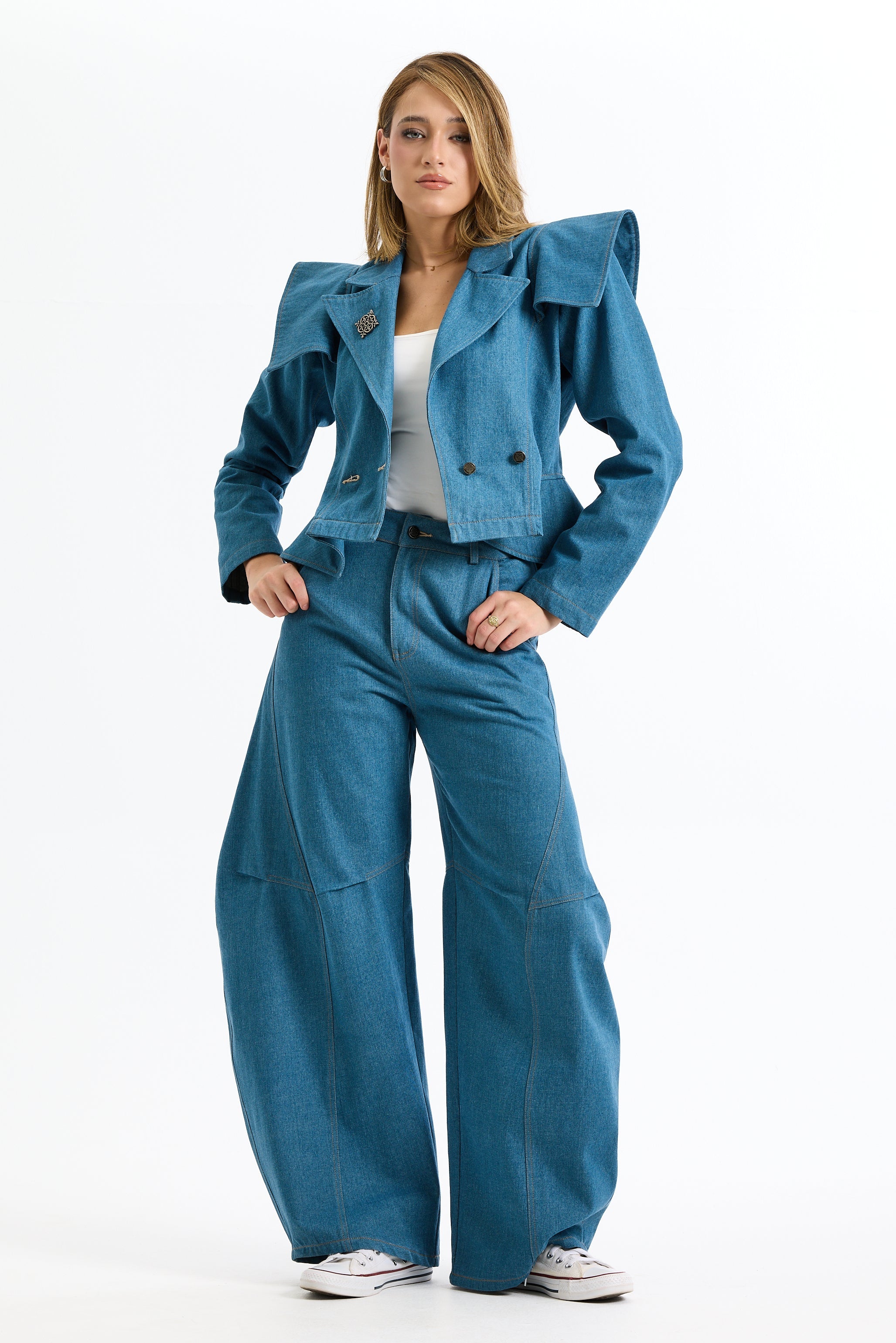 Curved Sides Denim Blazer