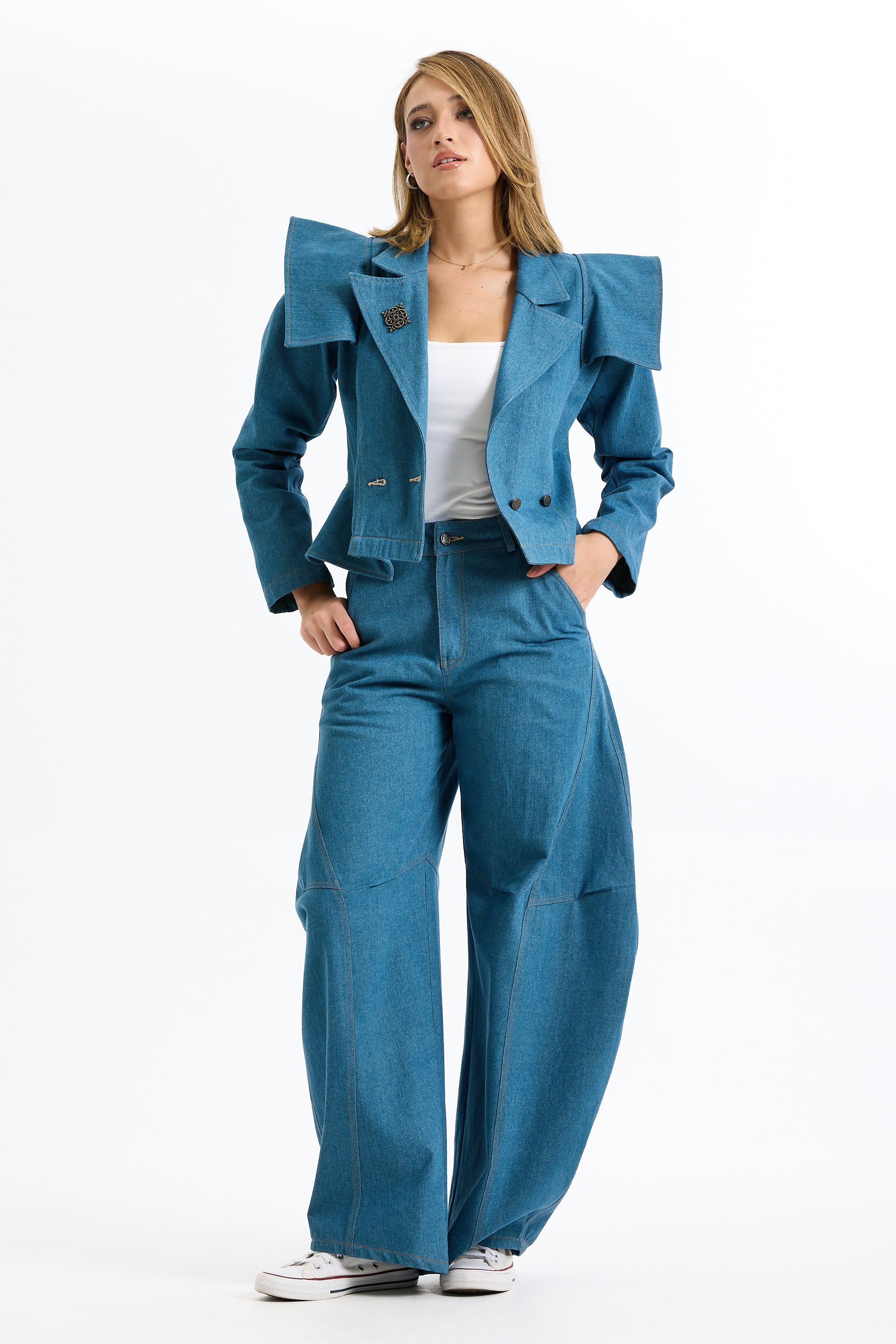 Curved Sides Denim Blazer