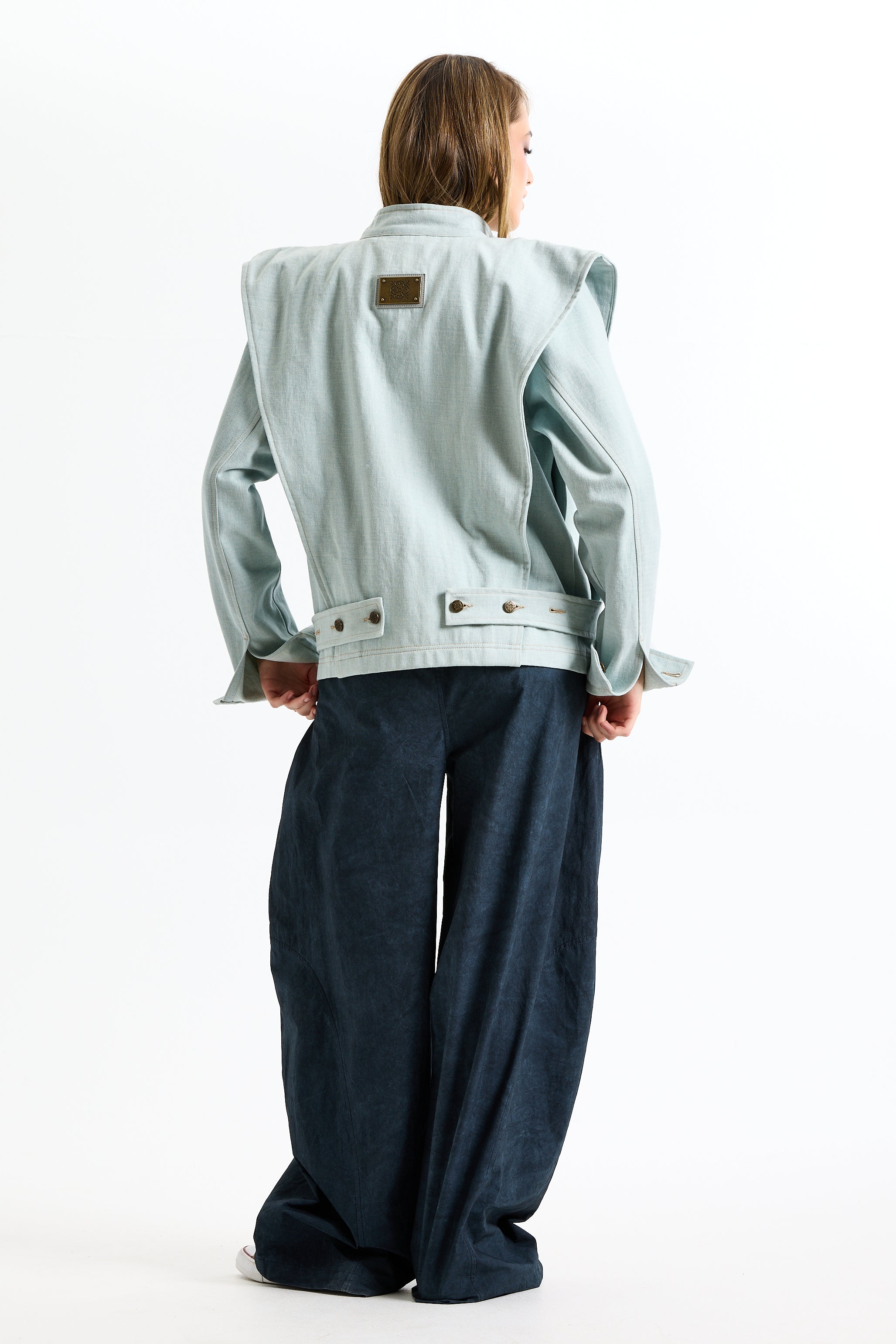 Pleated Sides Denim Jacket