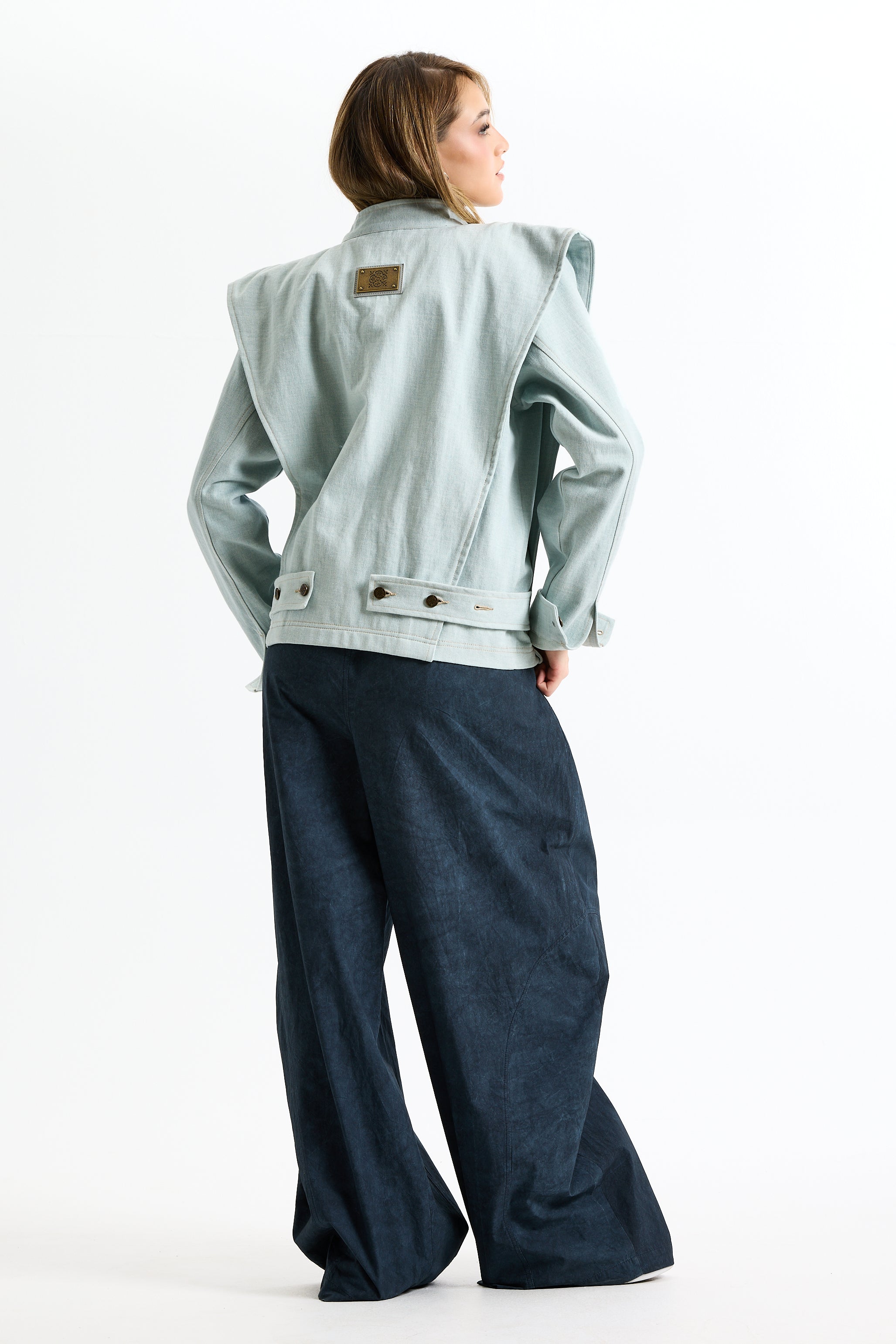 Pleated Sides Denim Jacket