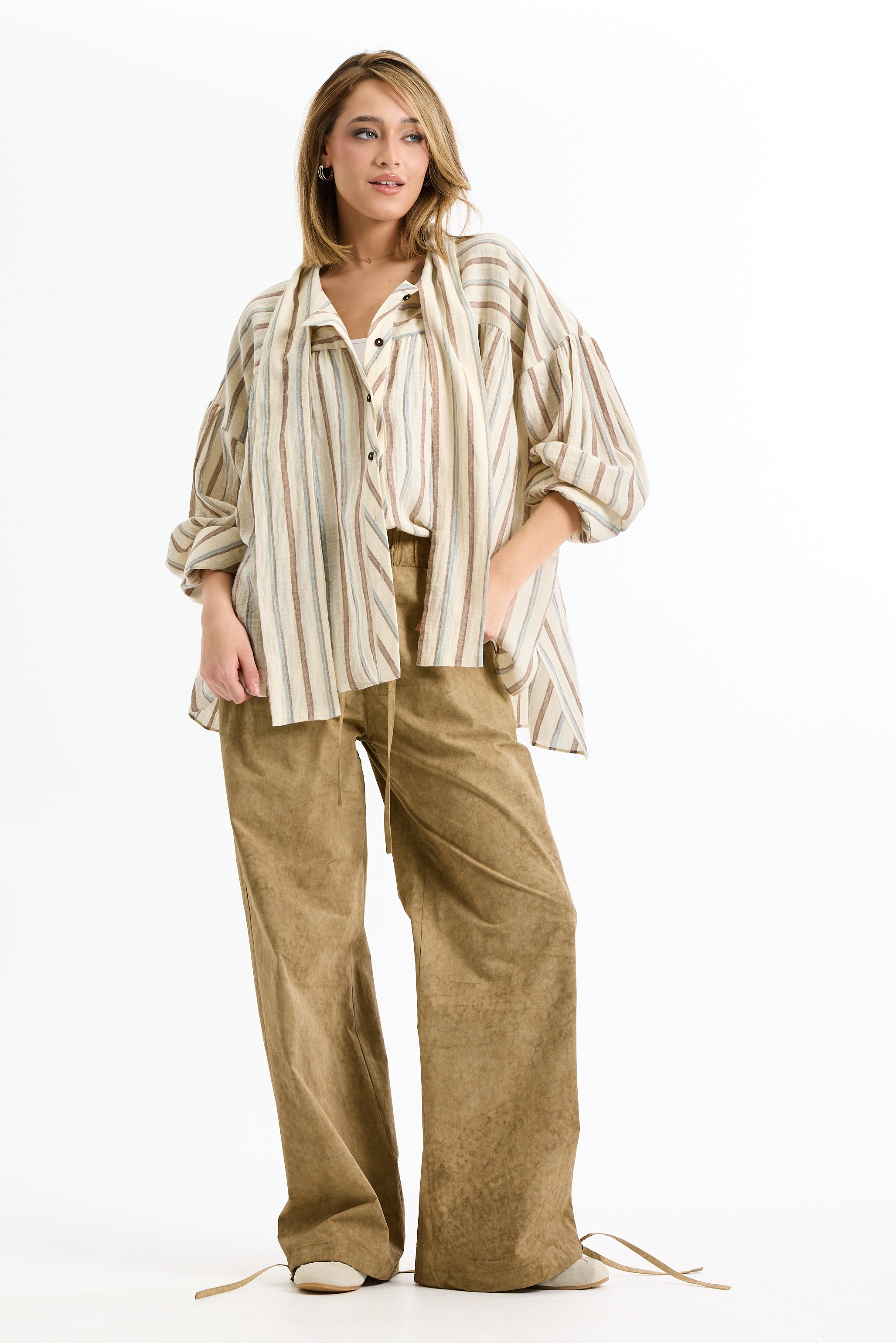 Striped Oversized Tie Shirt