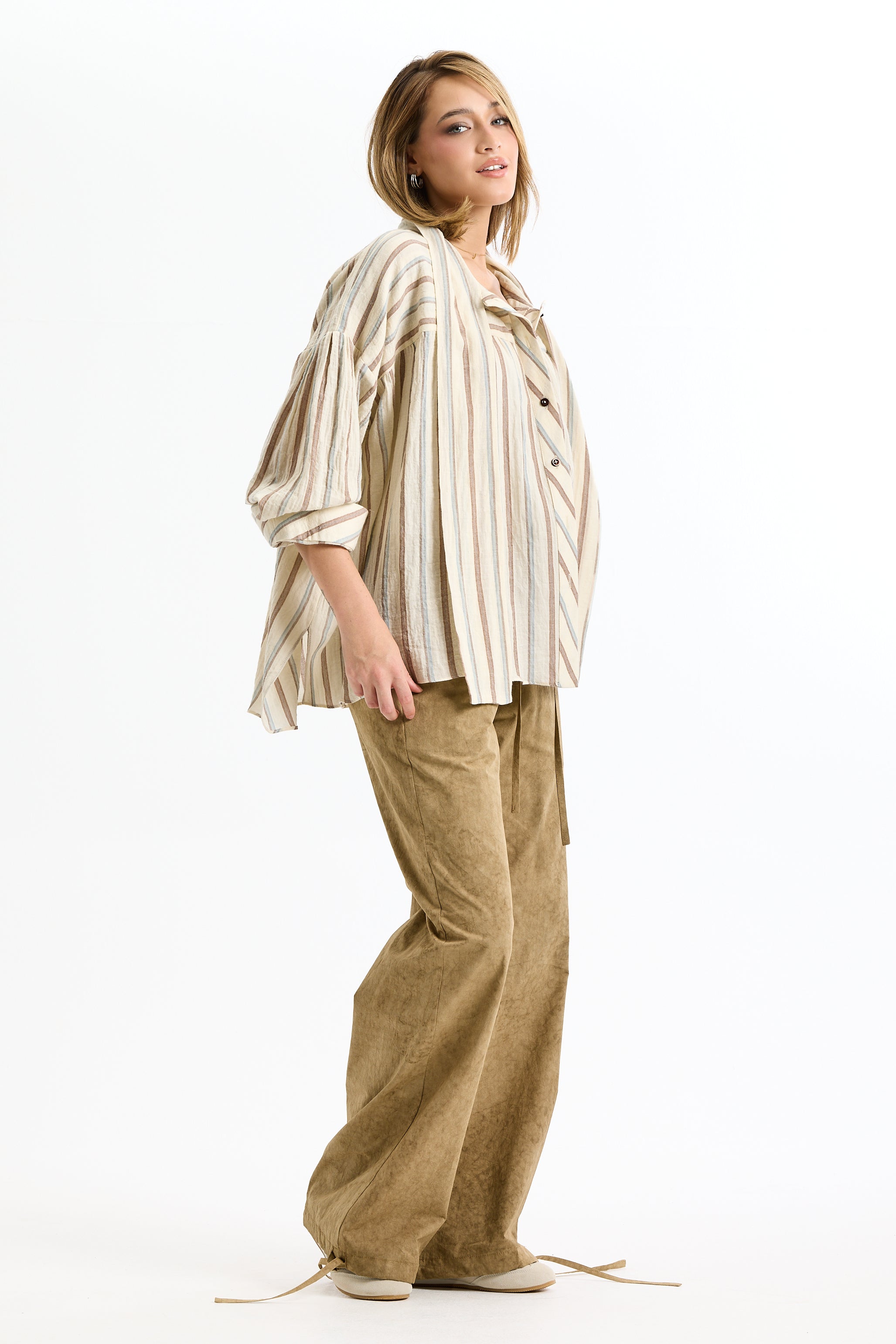 Striped Oversized Tie Shirt
