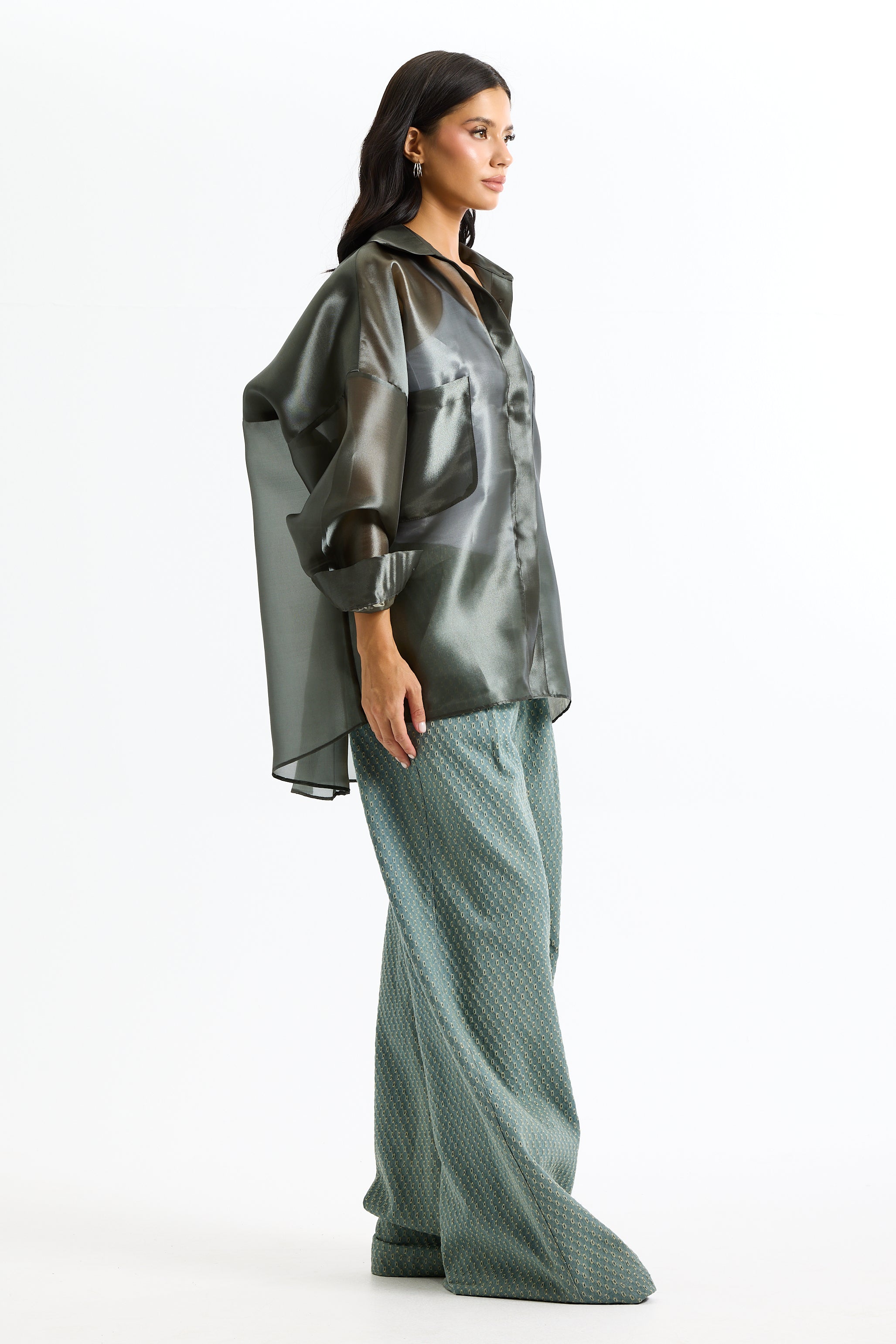 Oversize Organza Shirt In Olive