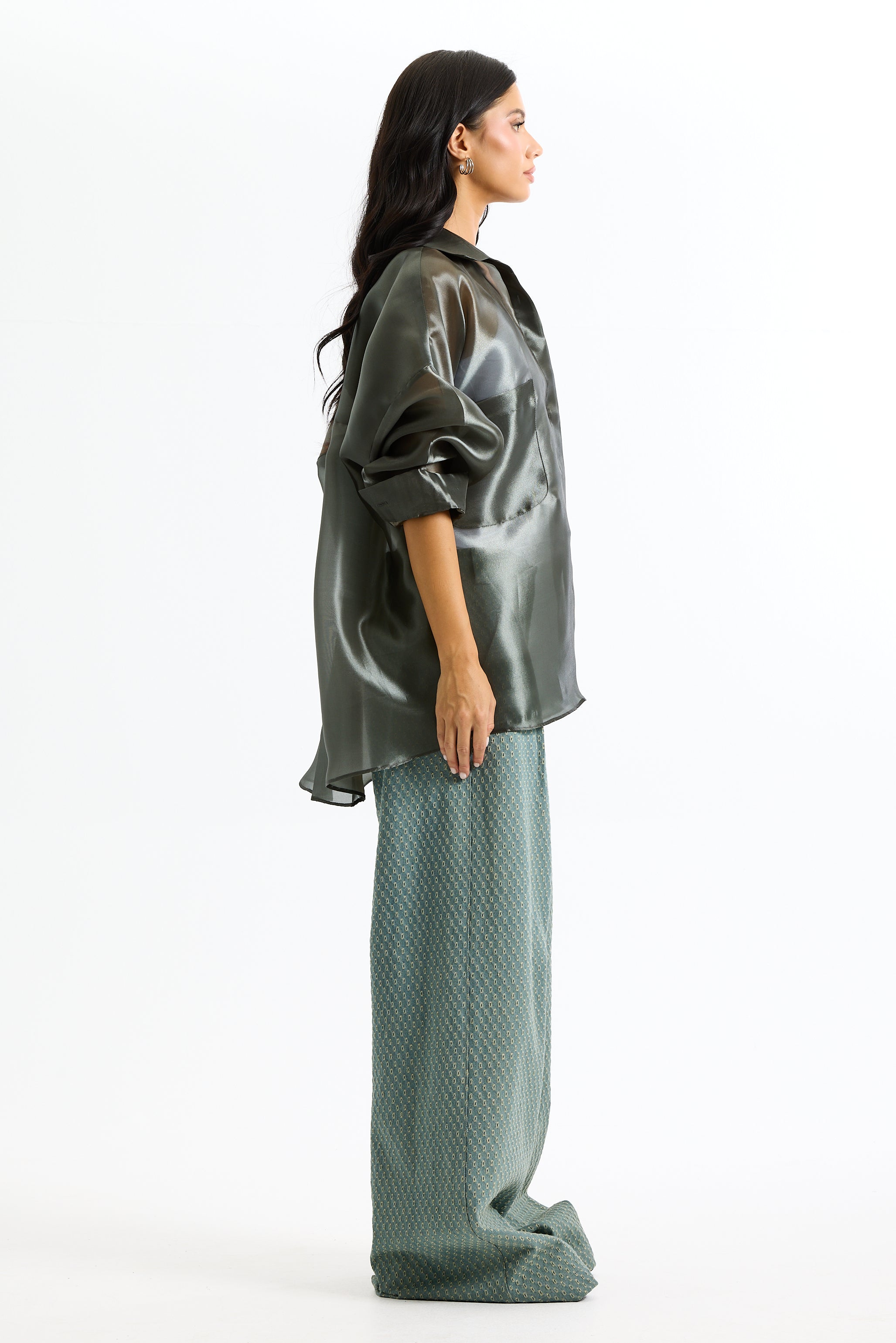 Oversize Organza Shirt In Olive