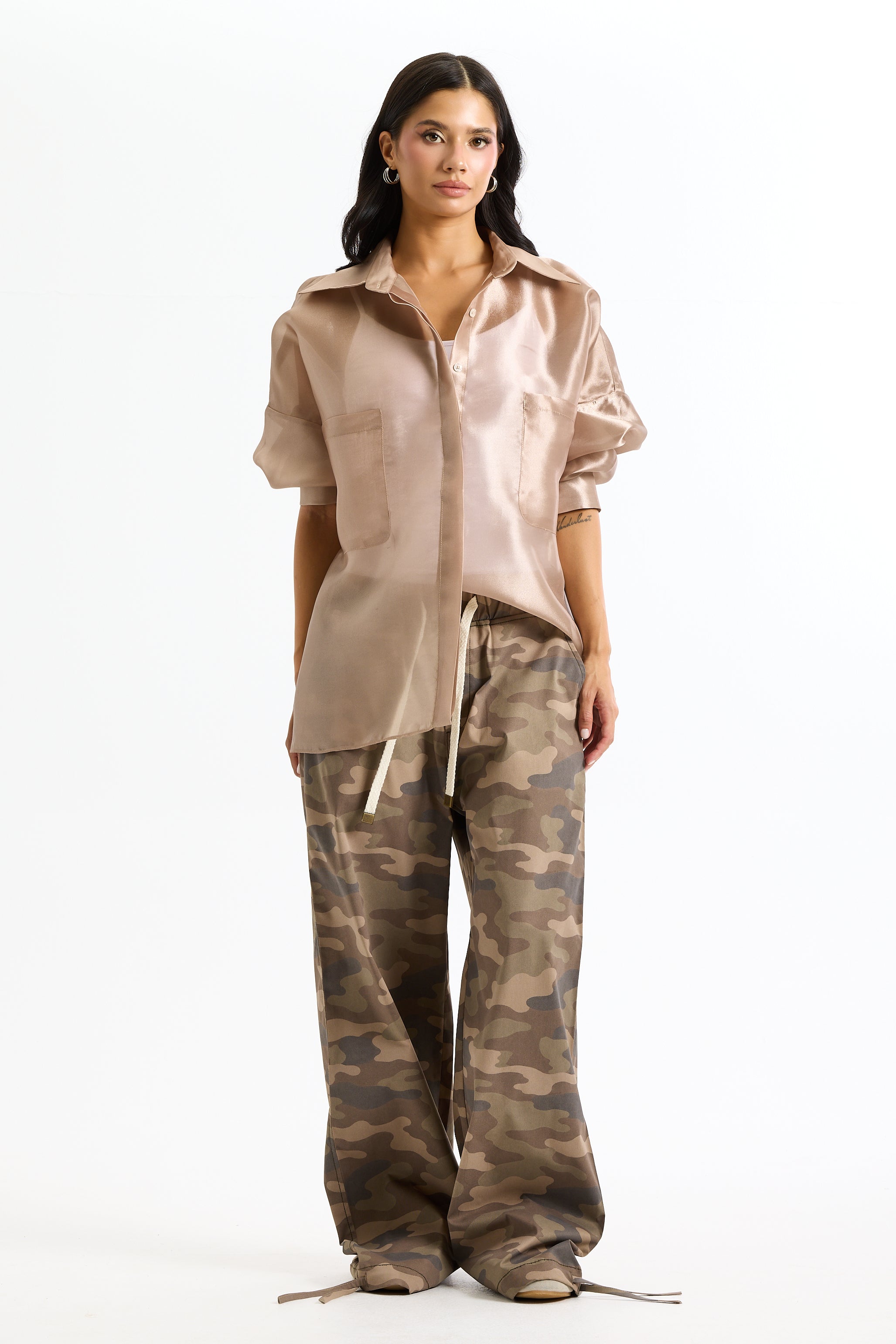 Oversize Organza Shirt In Beige
