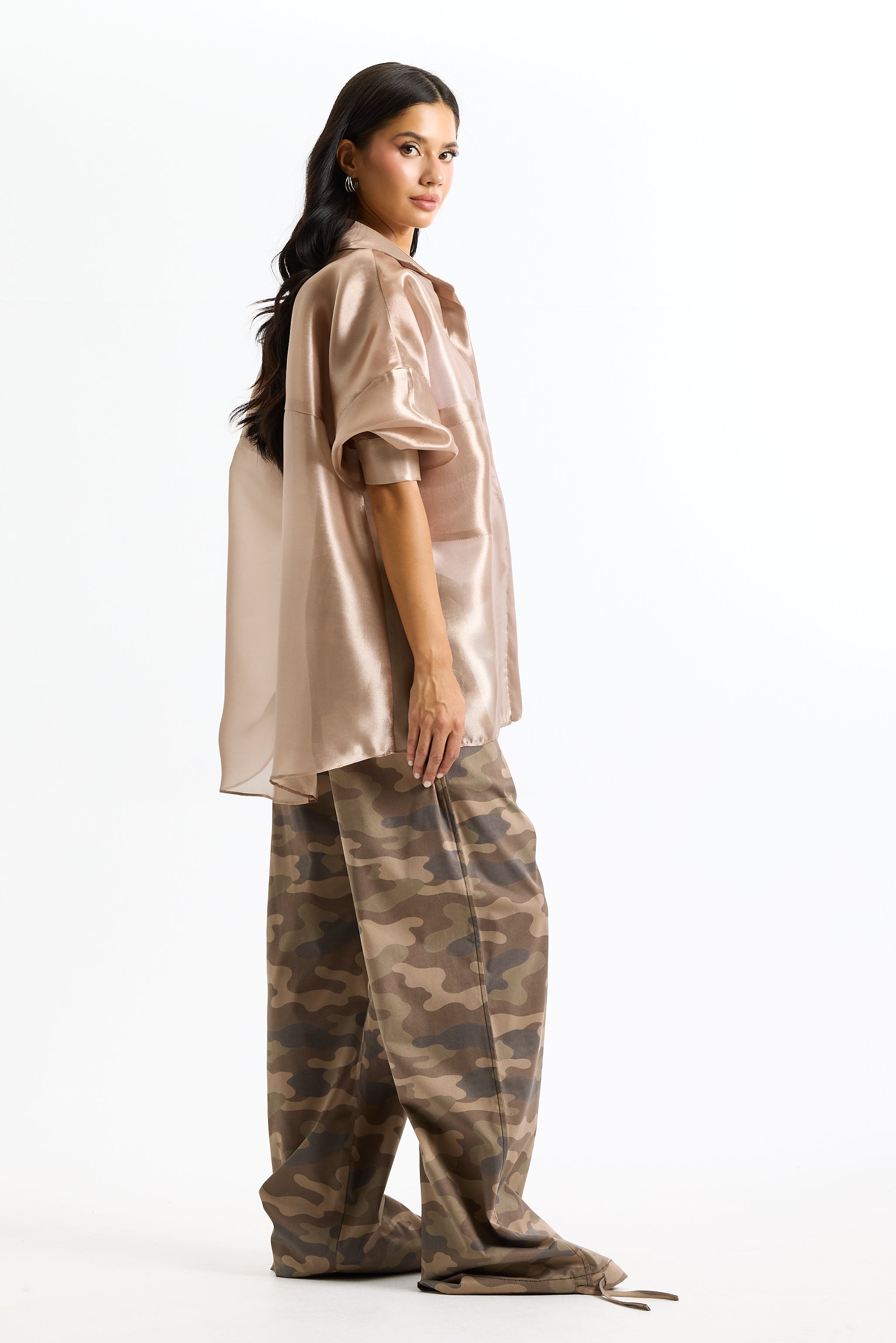 Oversize Organza Shirt In Beige