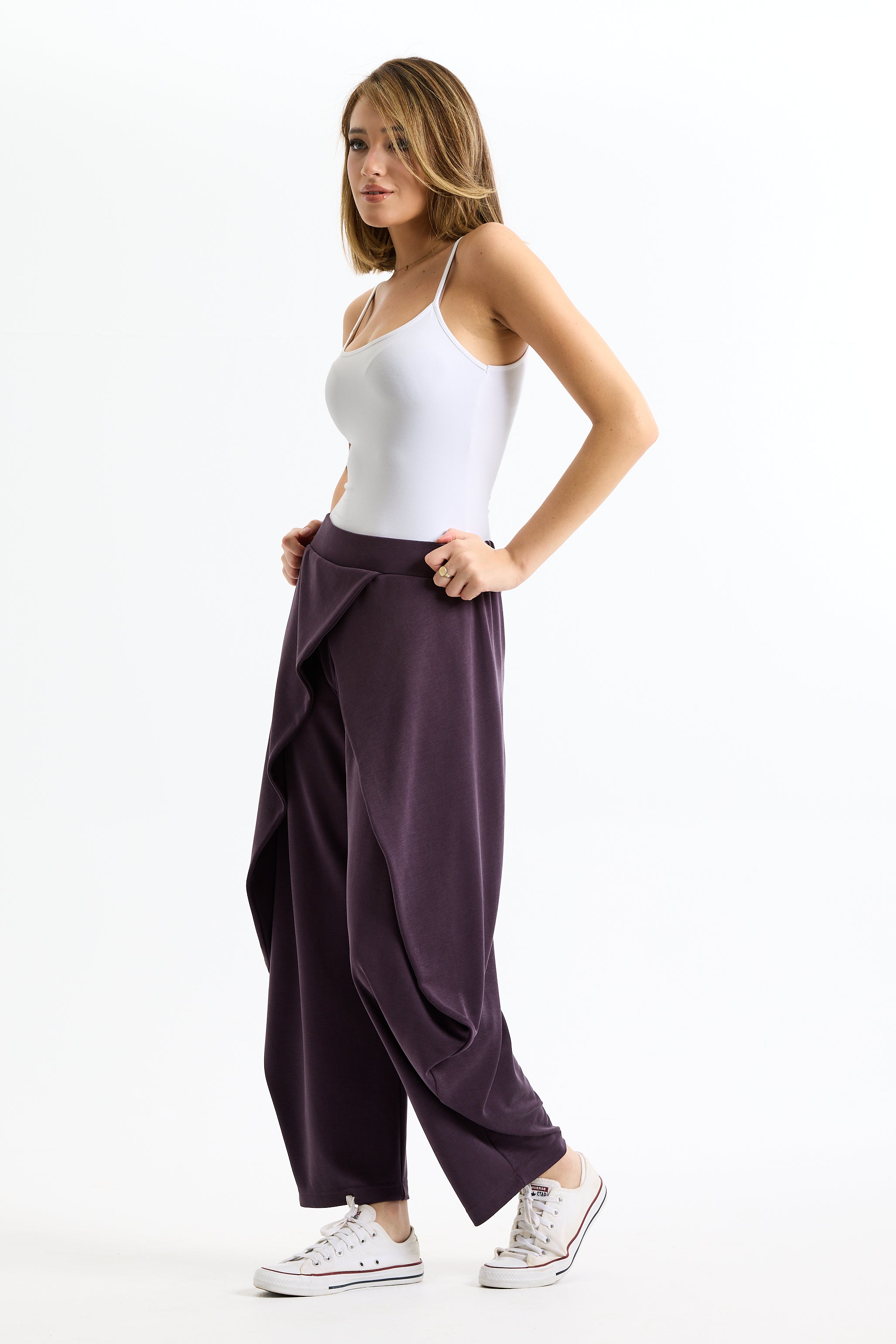Flapped Soft Pants In Purple