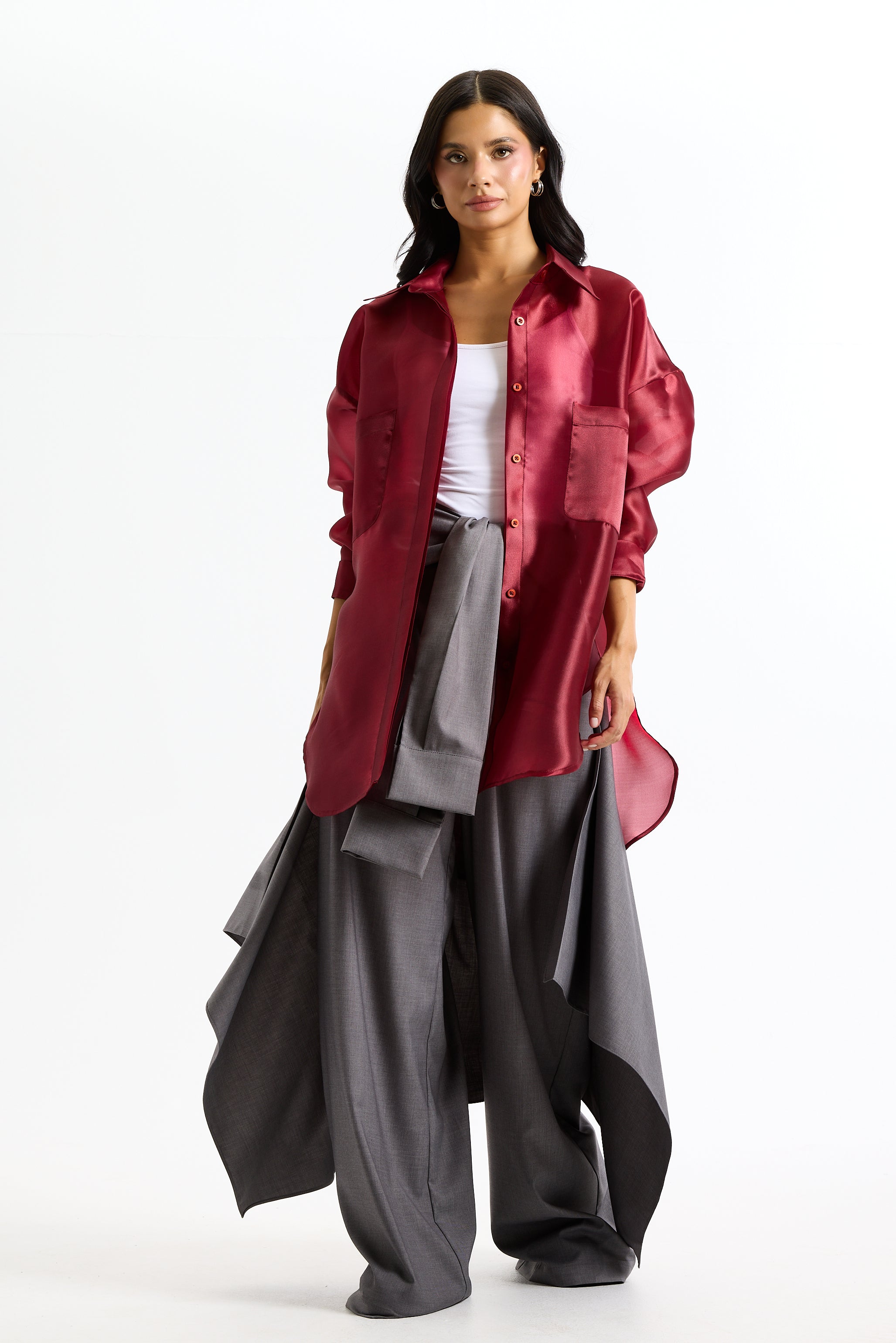 Oversize Red Organza Shirt