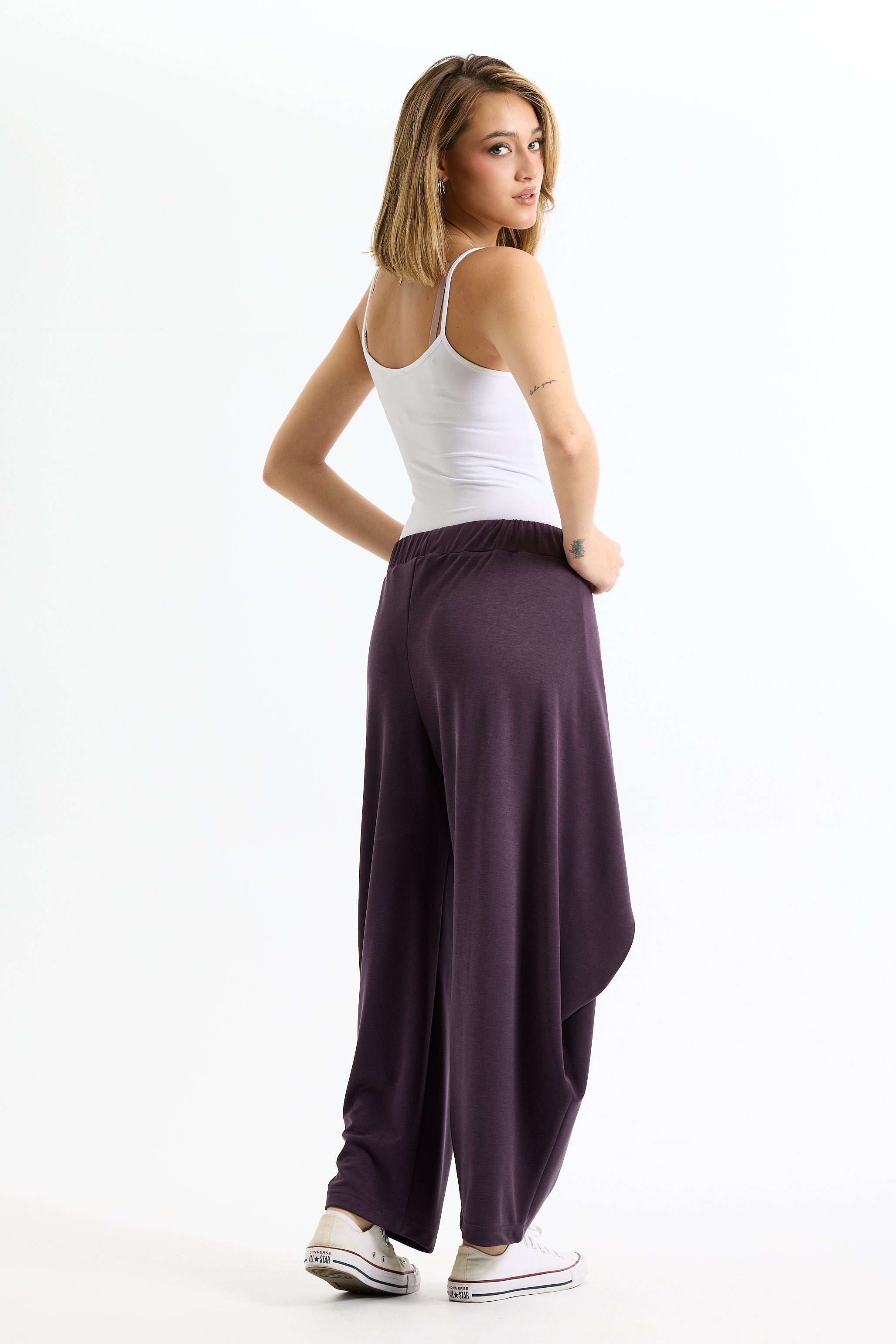 Flapped Soft Pants In Purple