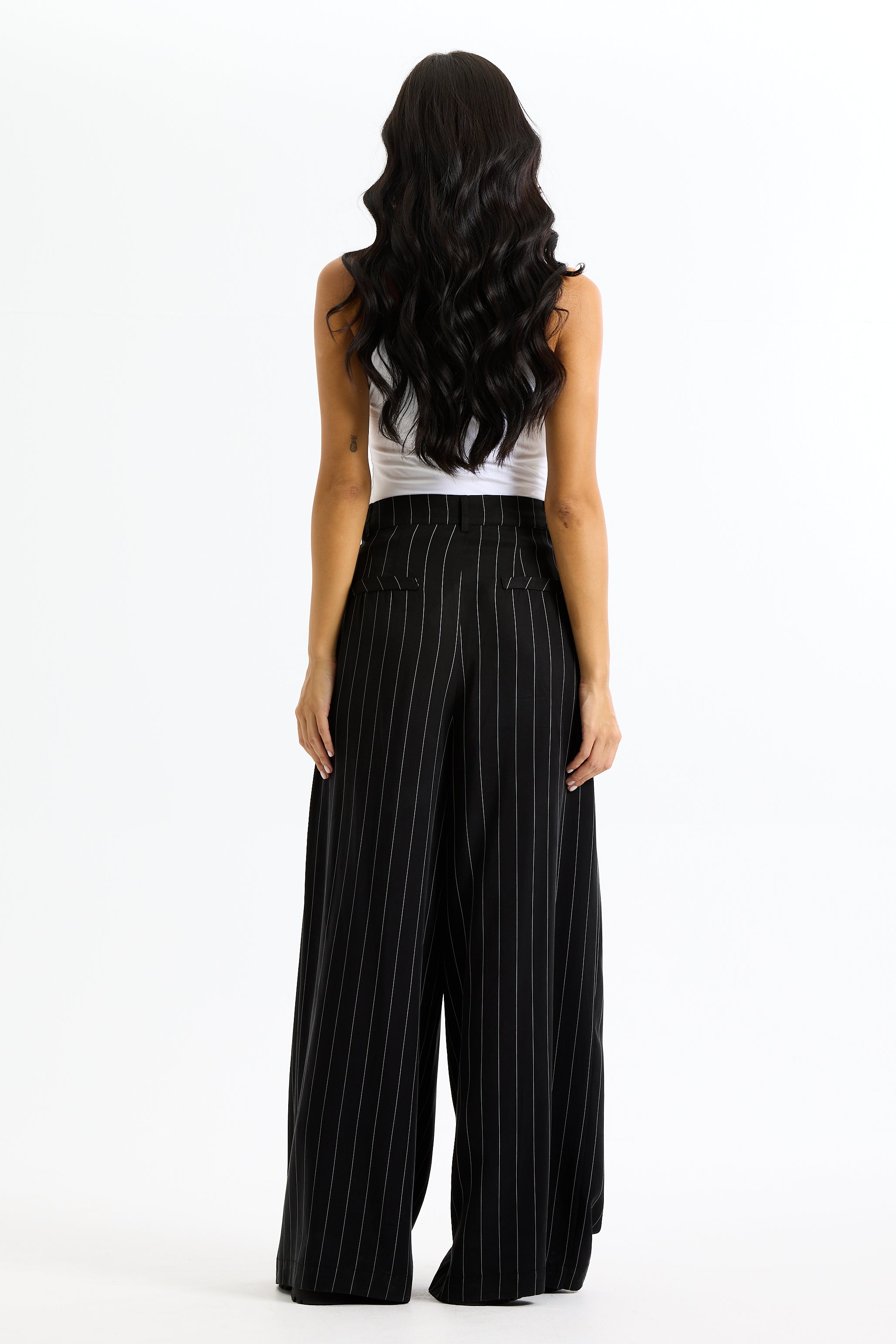Pleated Striped Black Pants