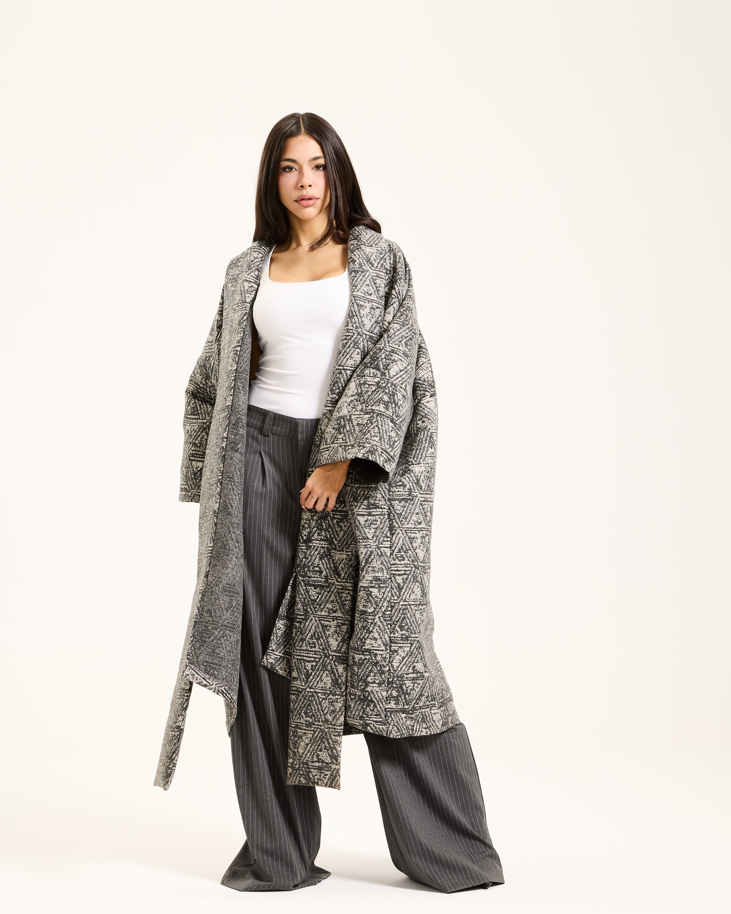 Grey Pattern Heavy Cardigan