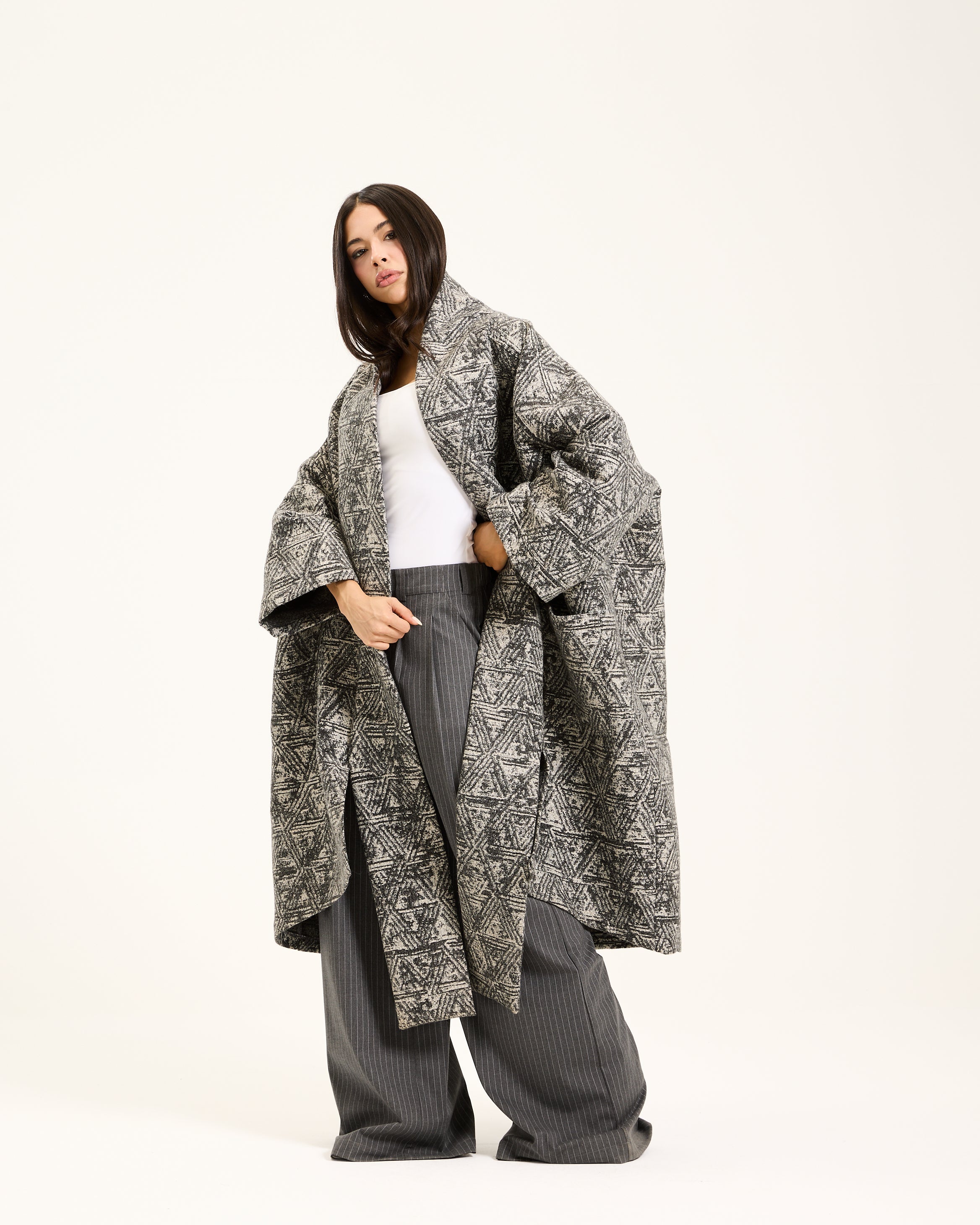 Grey Pattern Heavy Cardigan