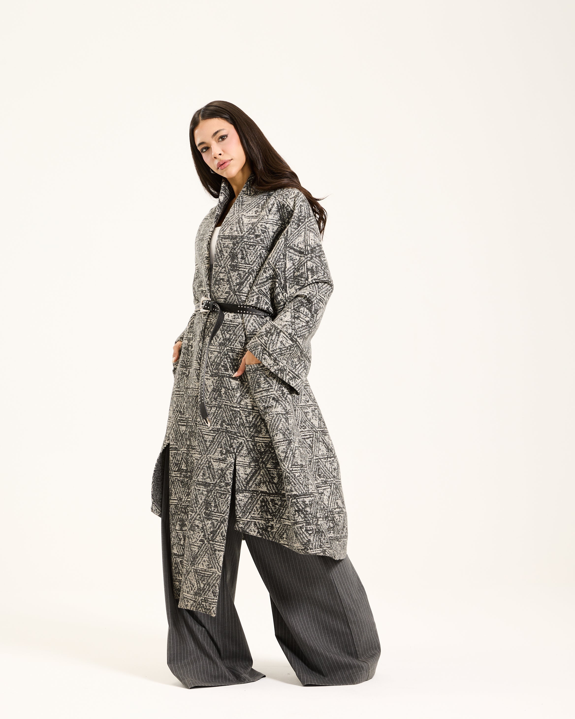 Grey Pattern Heavy Cardigan