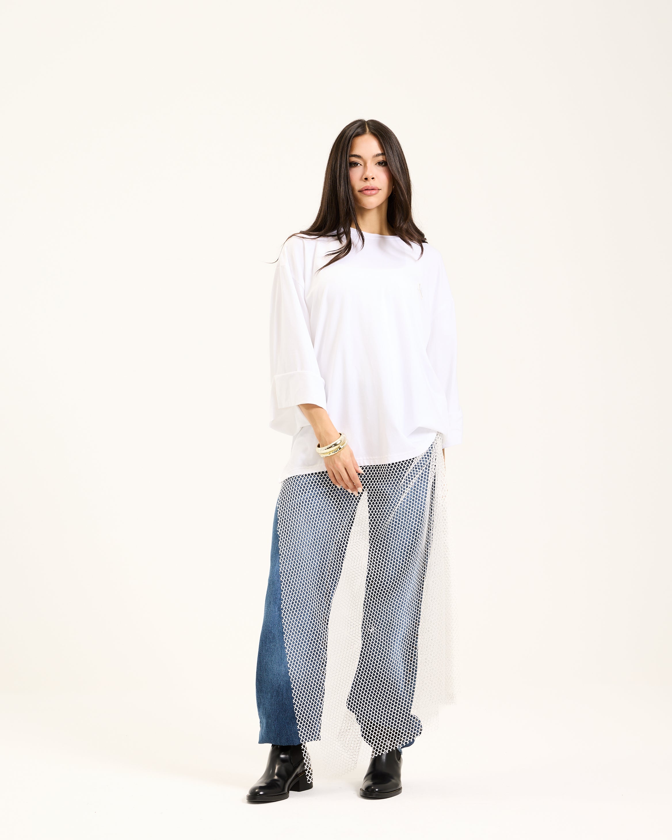 Maxi bottom net tshirt white