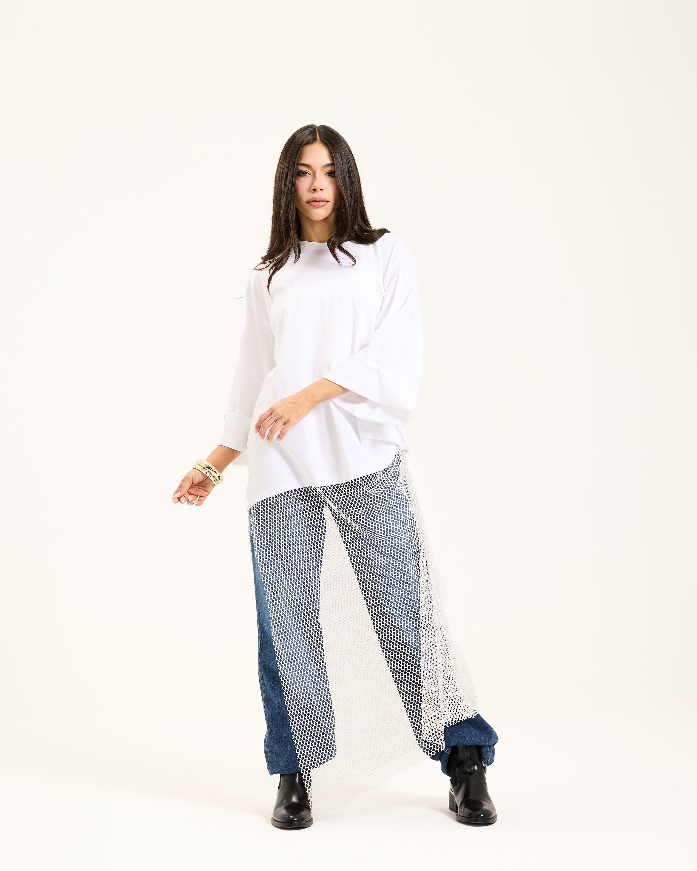 Maxi bottom net tshirt white