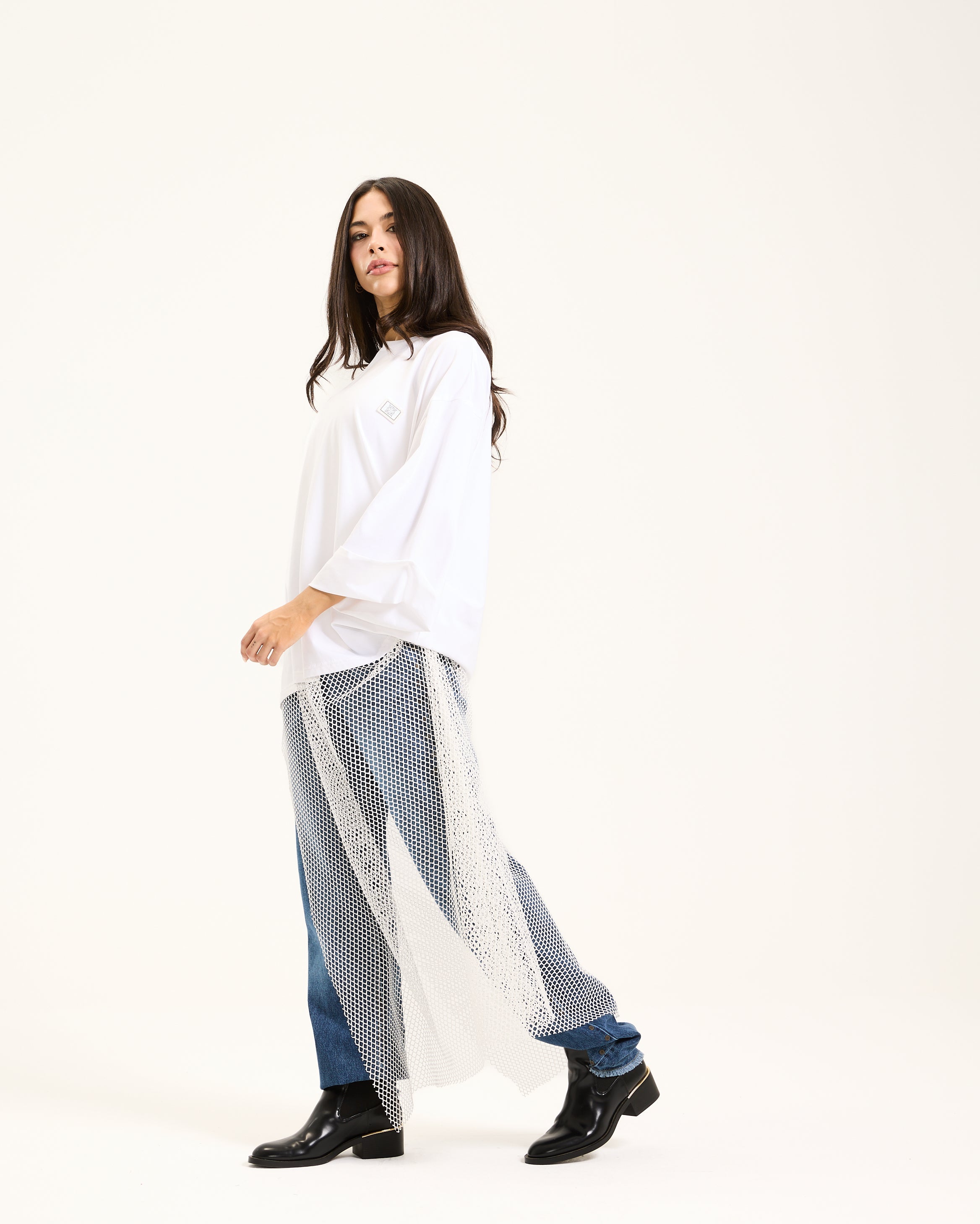 Maxi bottom net tshirt white