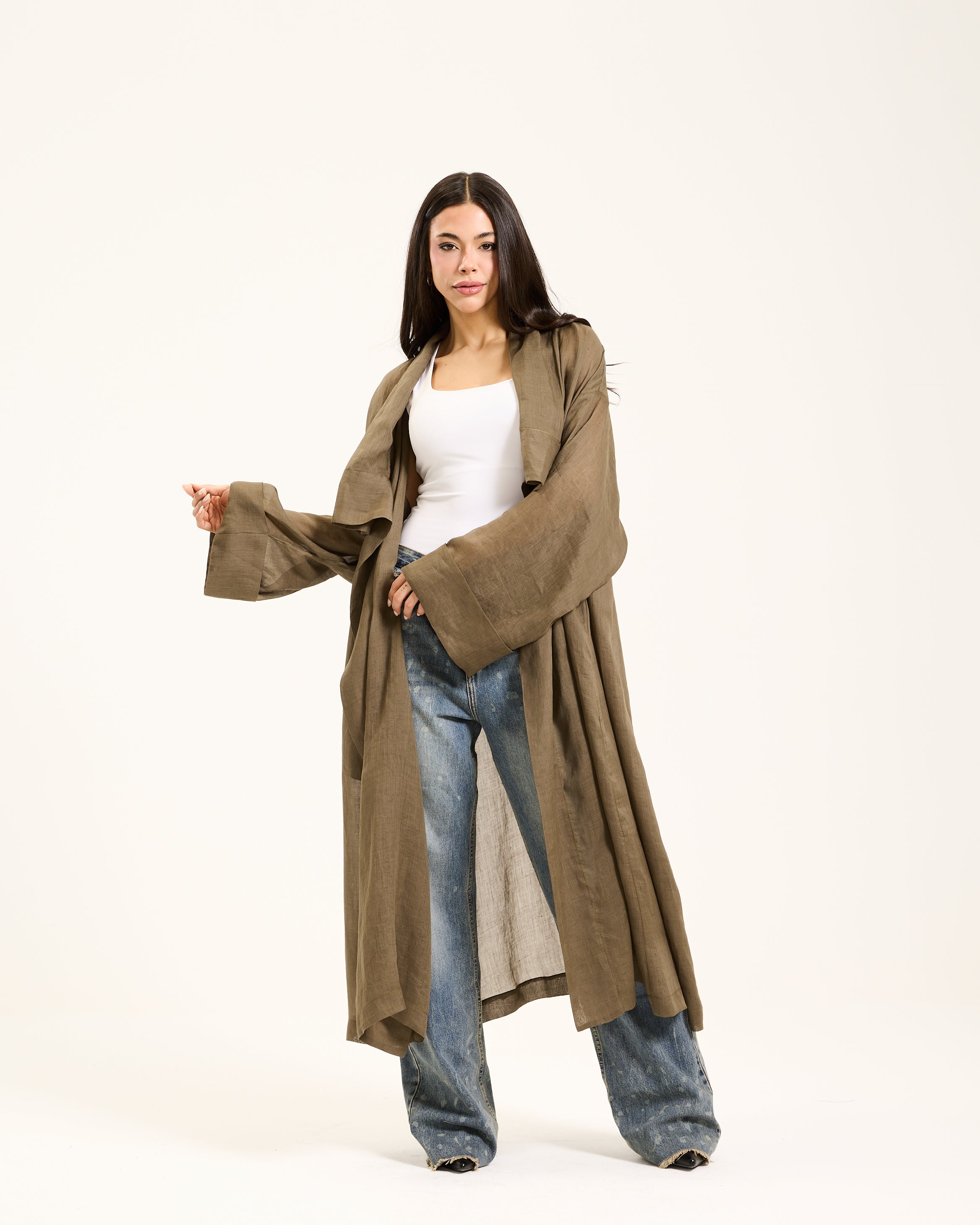 See through Linen Olive Cardigan