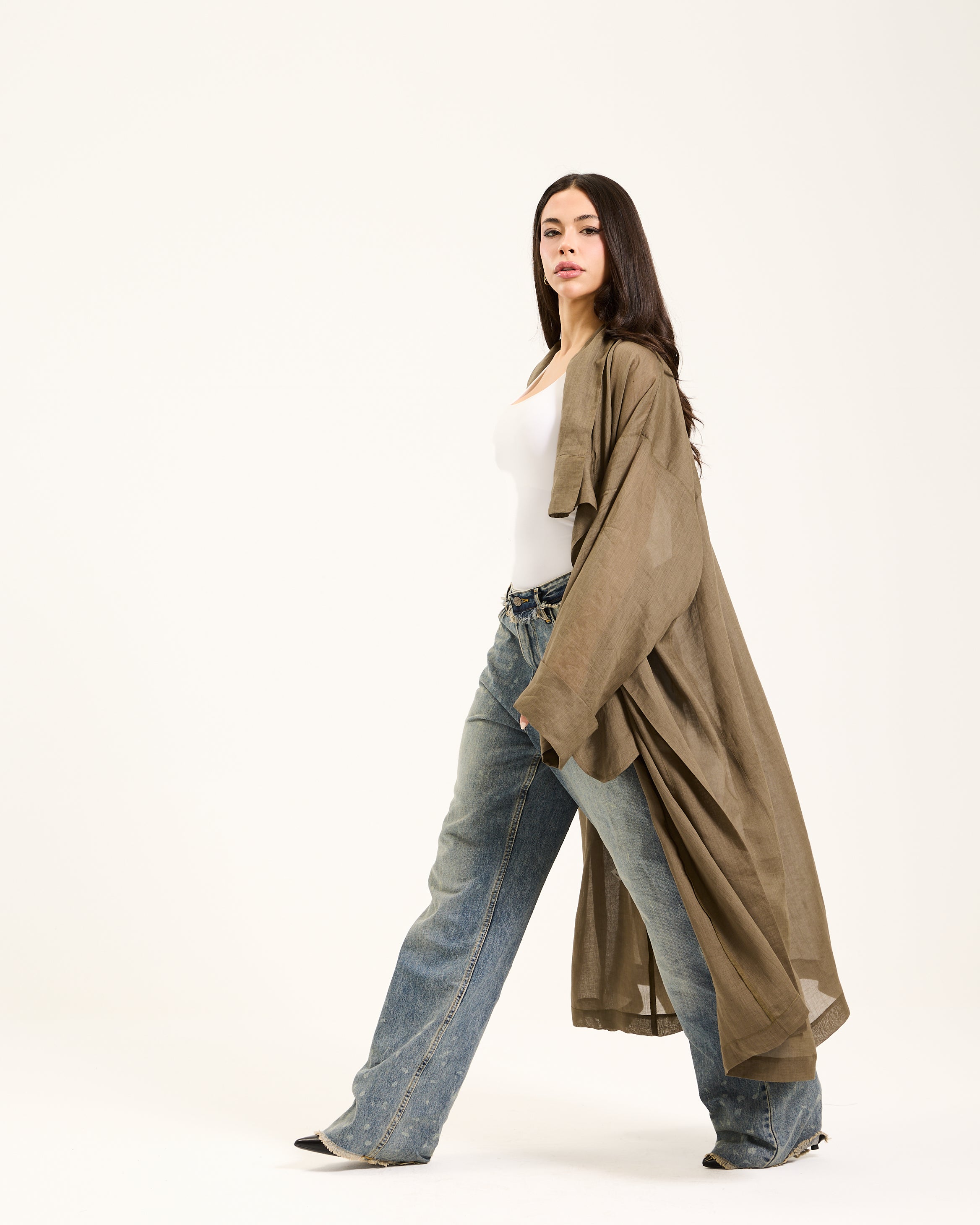 See through Linen Olive Cardigan