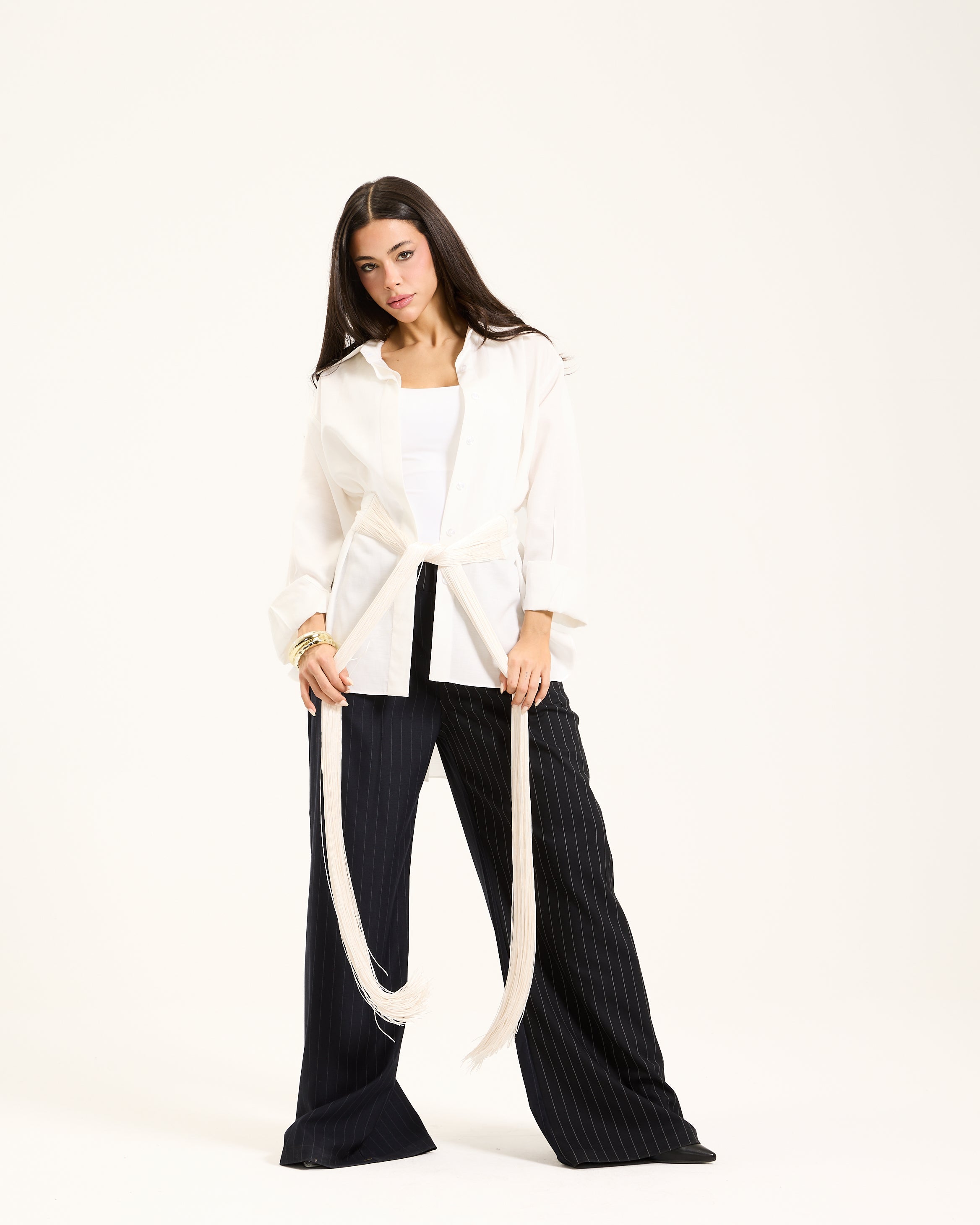 Long Fringes Tie Linen Shirt