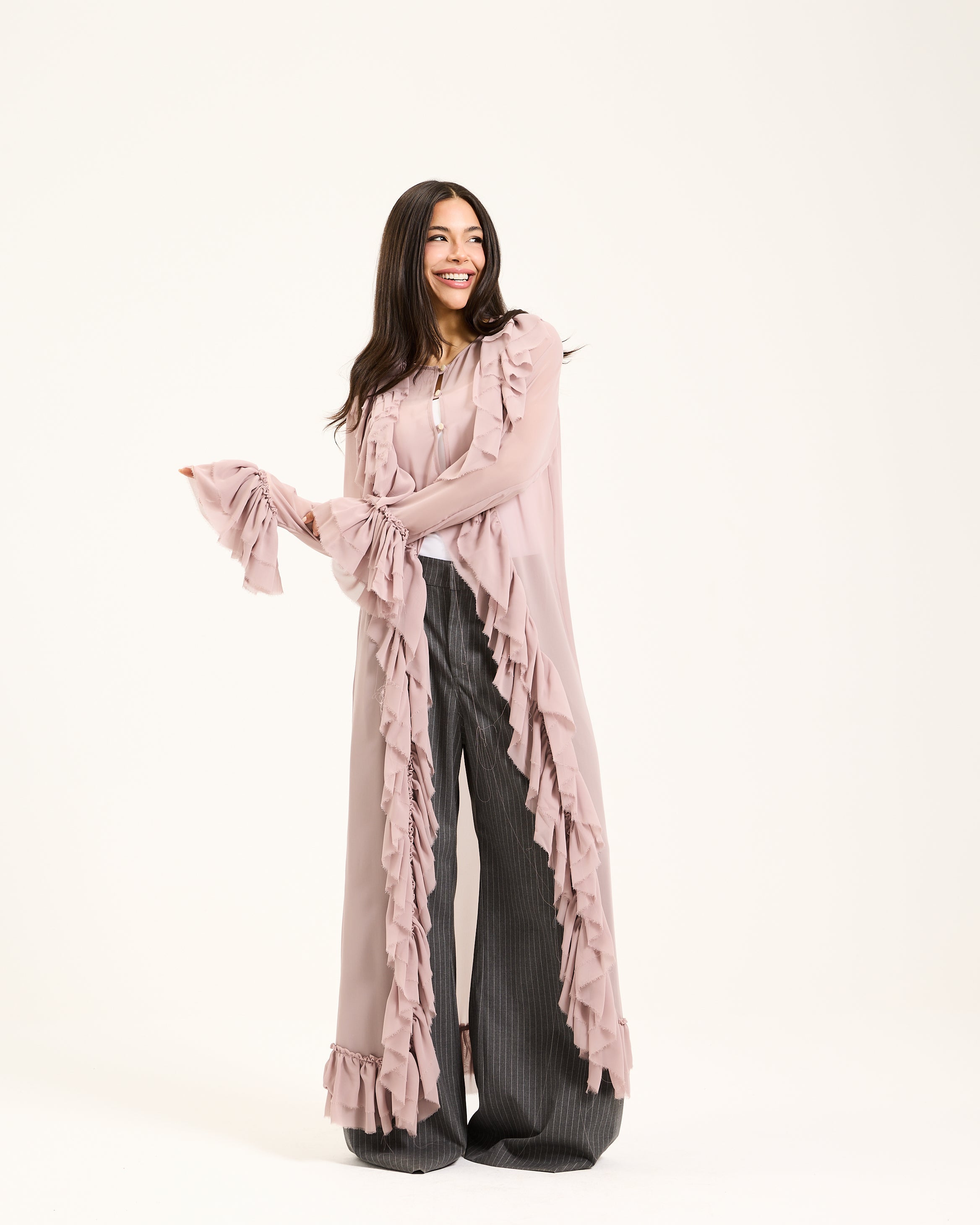 Ruffle Maxi Chiffon Nude Top
