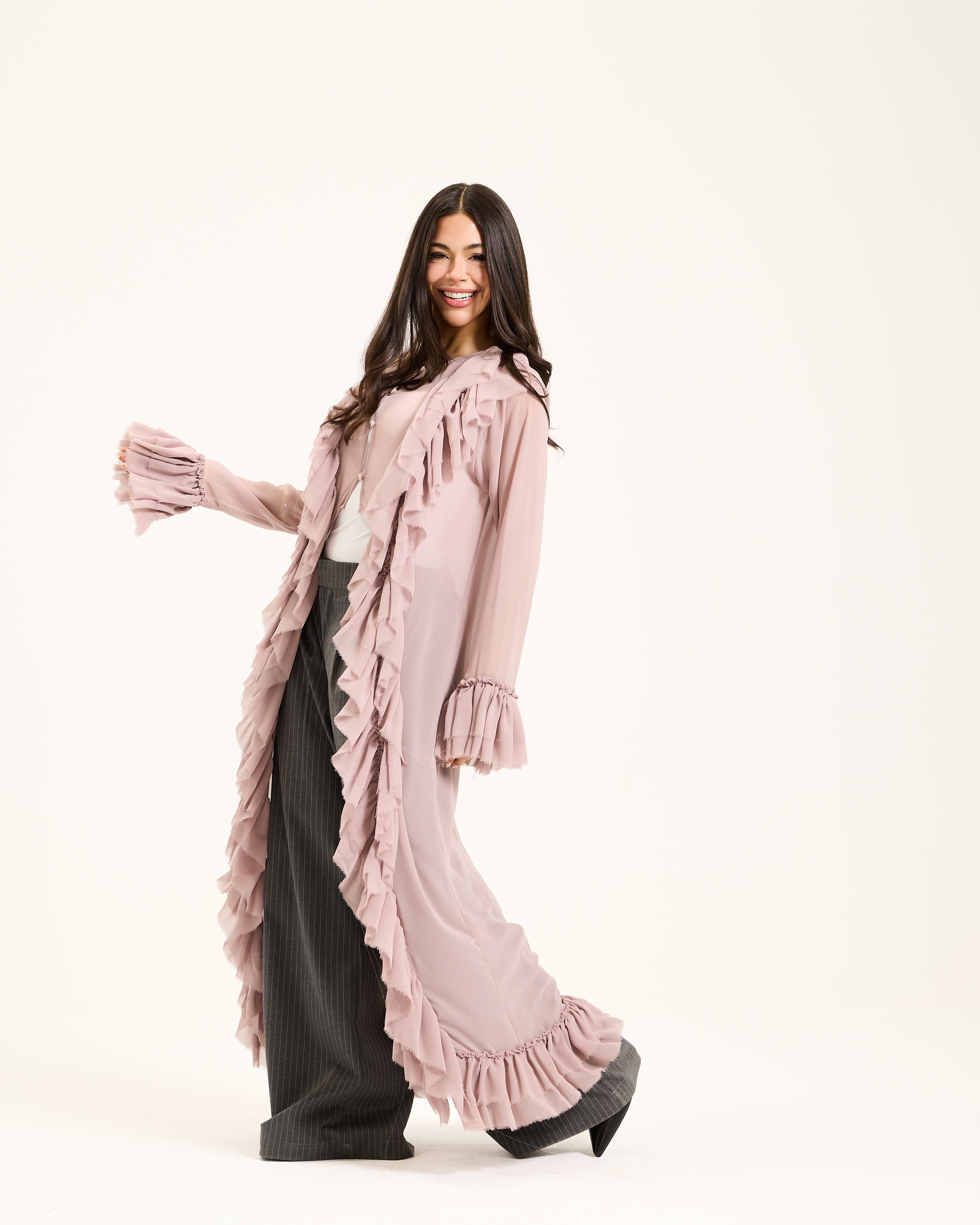 Ruffle Maxi Chiffon Nude Top