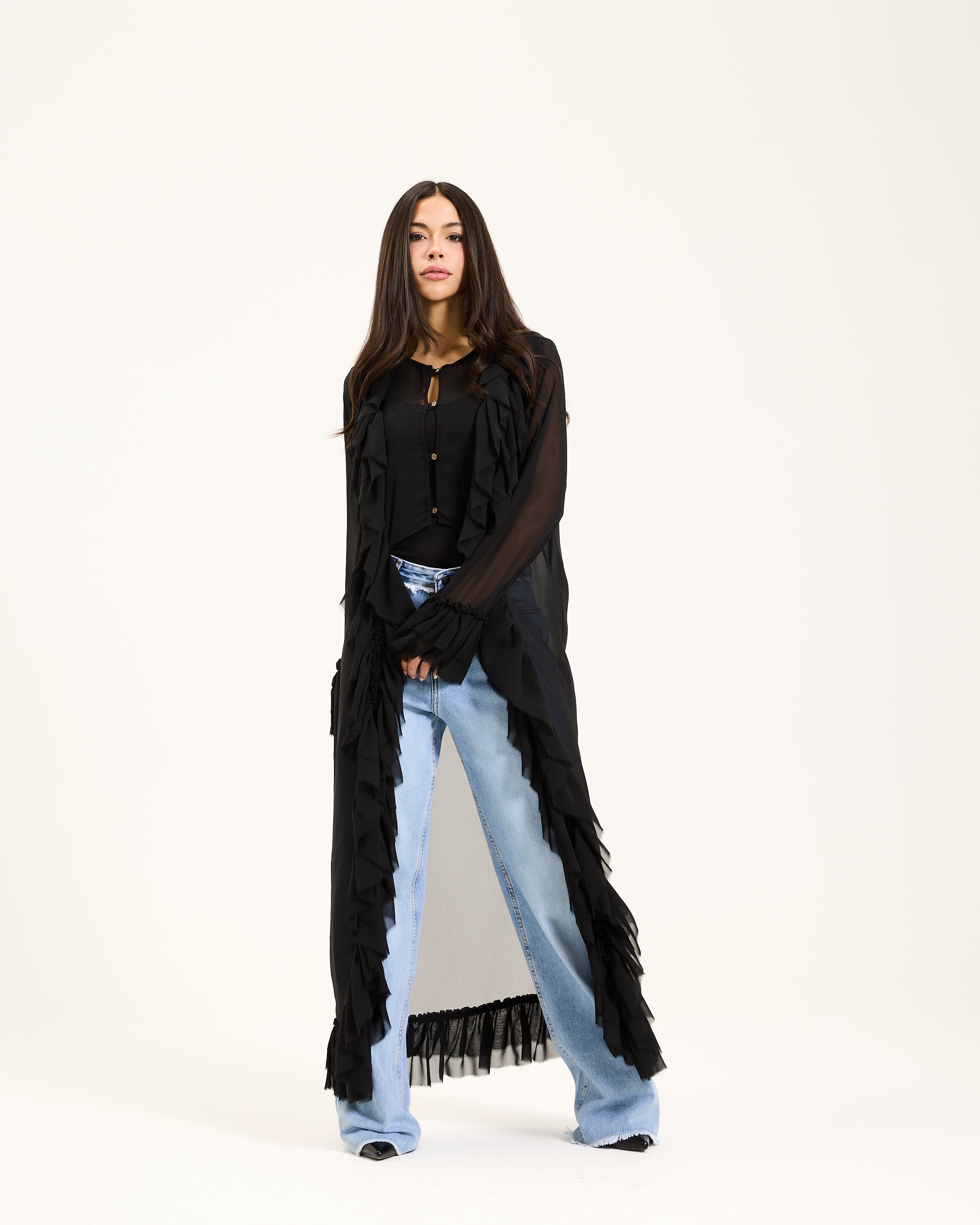 Ruffle Maxi Chiffon Black Top