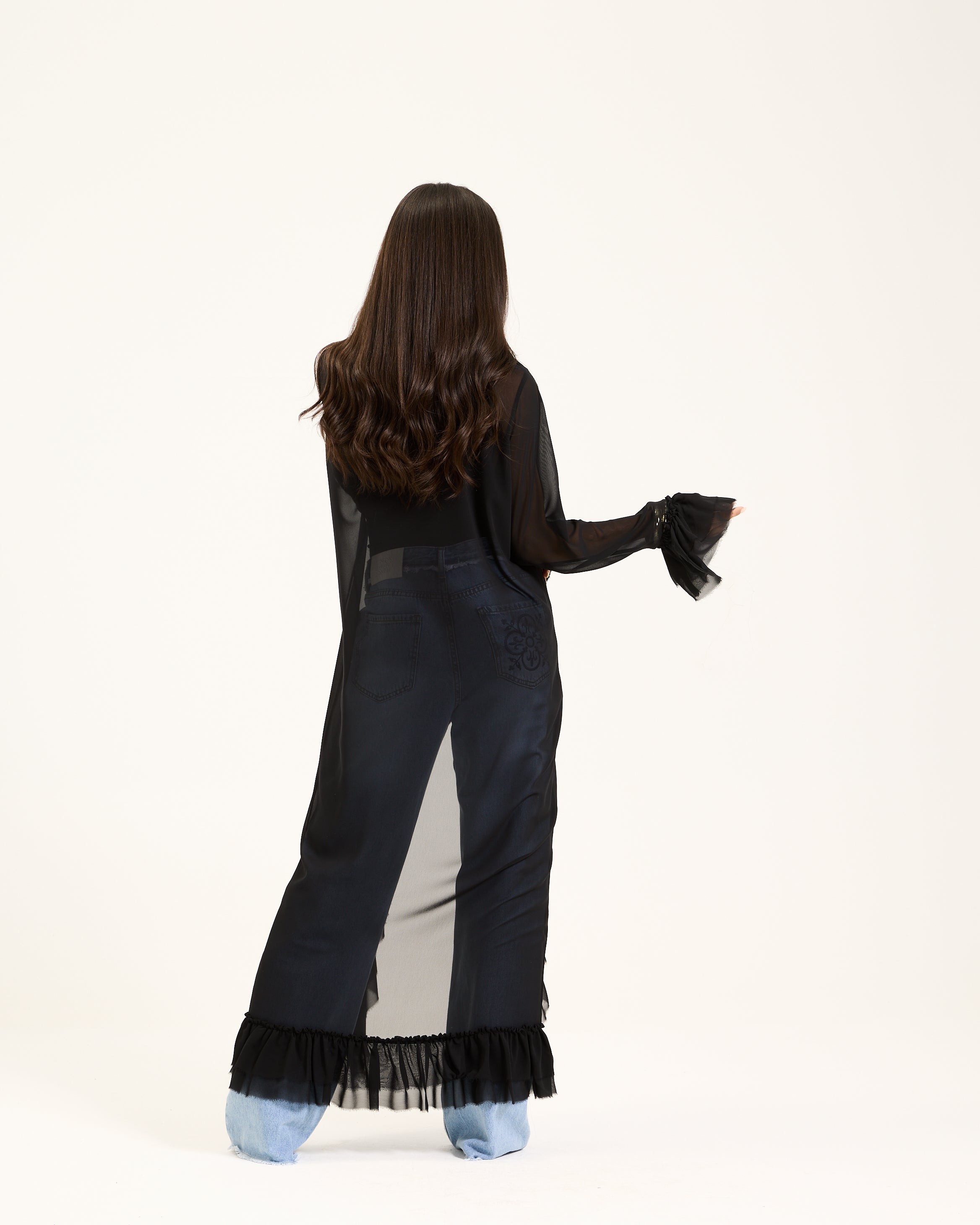 Ruffle Maxi Chiffon Black Top