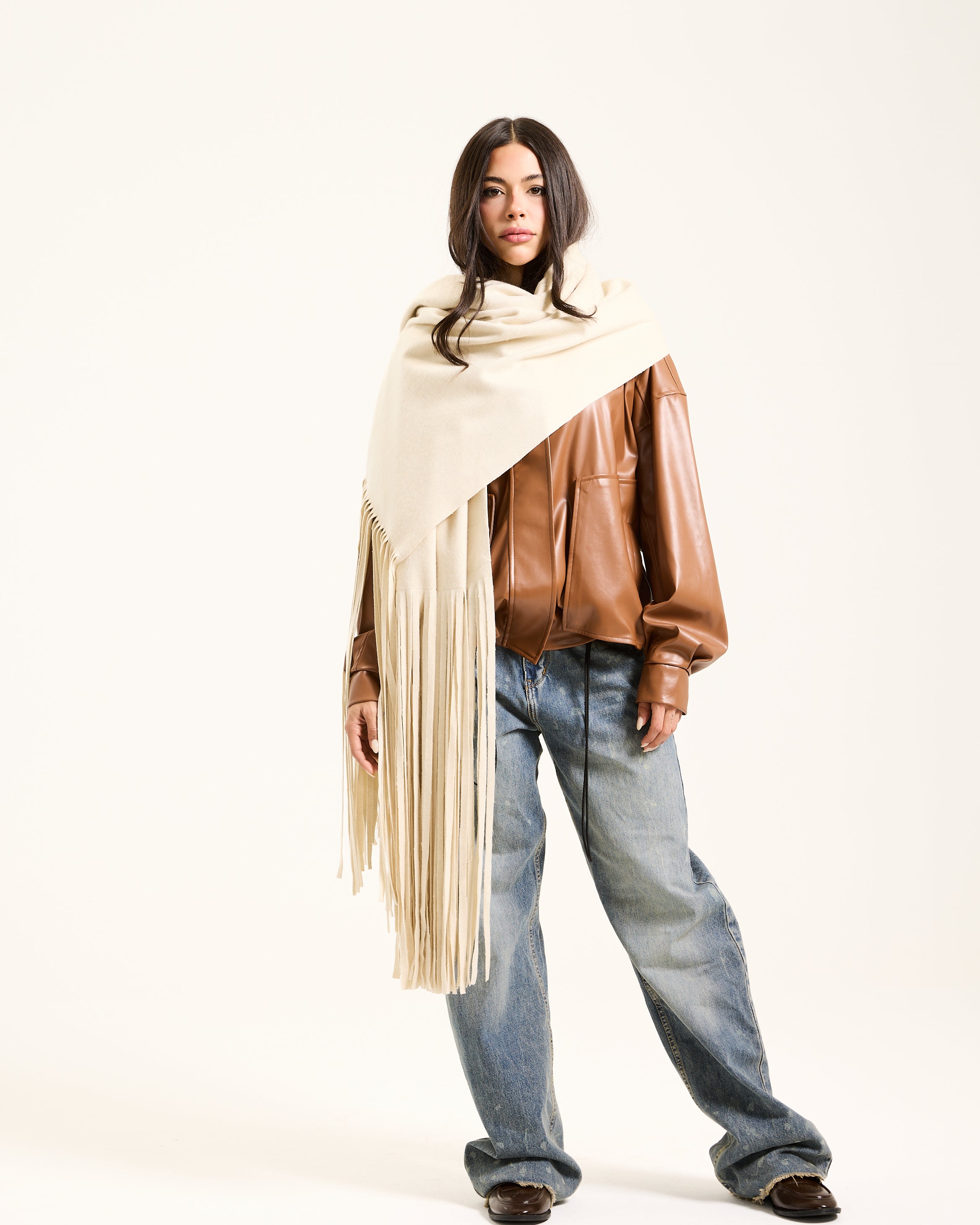 Off White Fringes Shawl