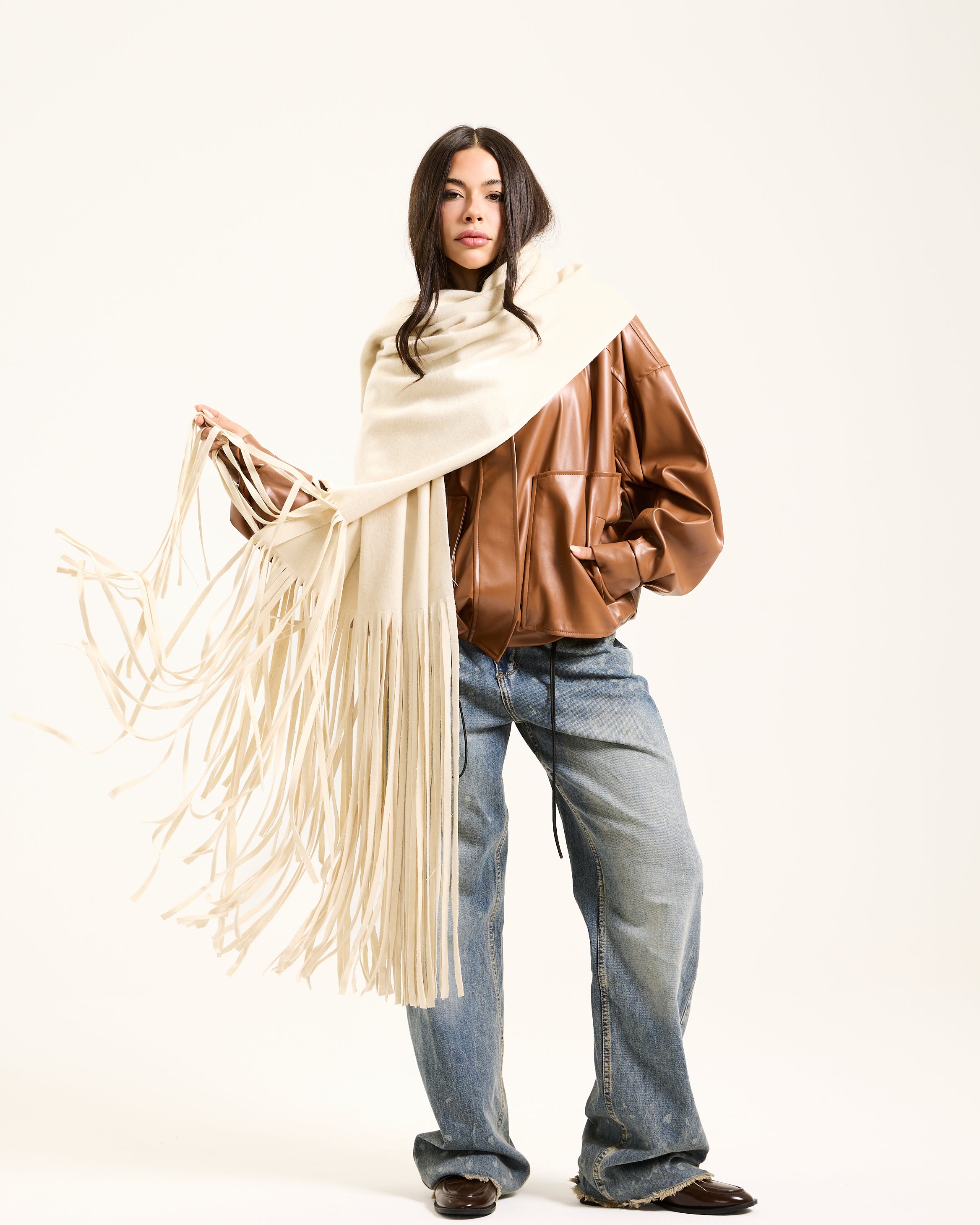 Off White Fringes Shawl