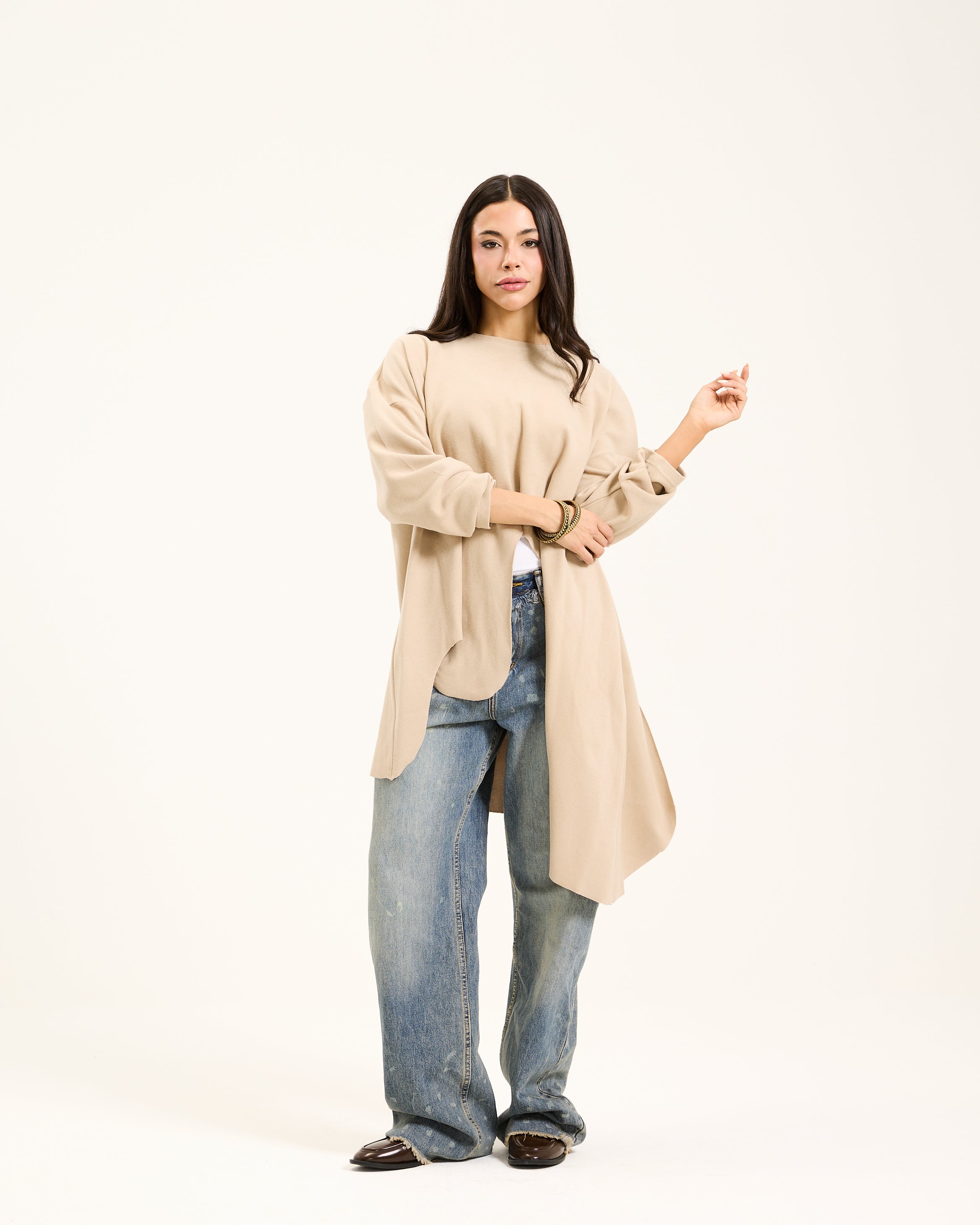 Oversize Beige Waves Top