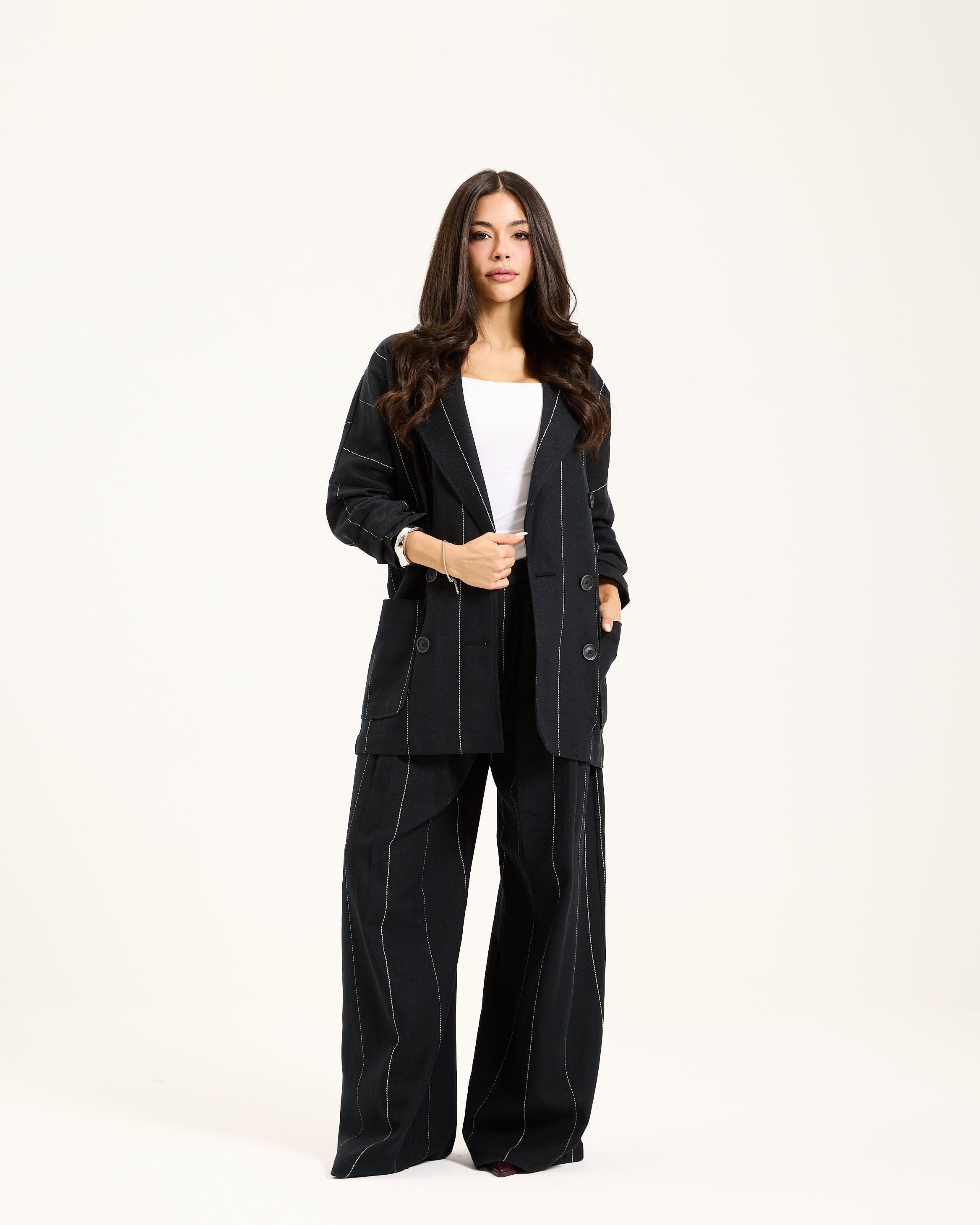 Striped Black Linen Blazer