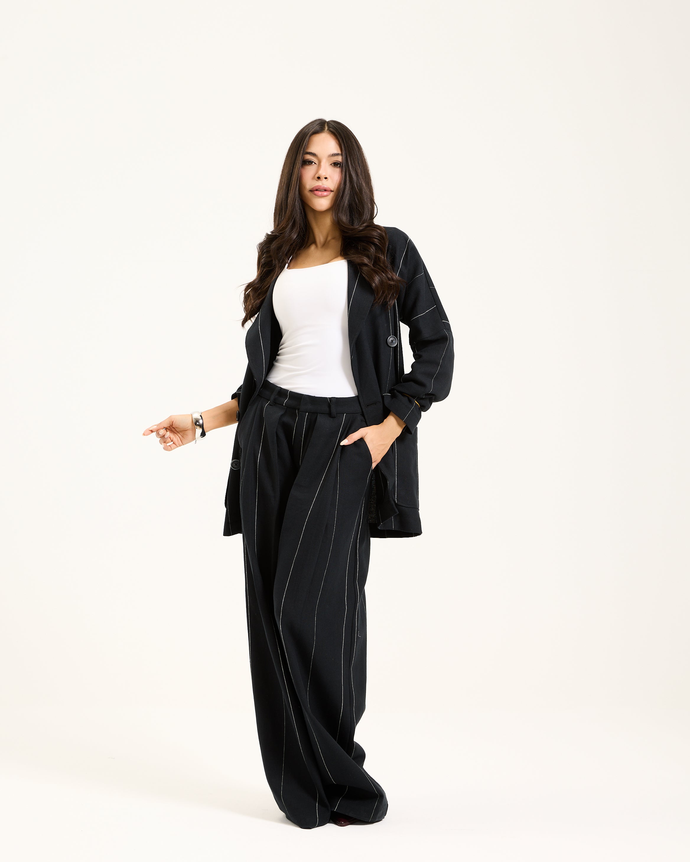 Striped Black Linen Blazer